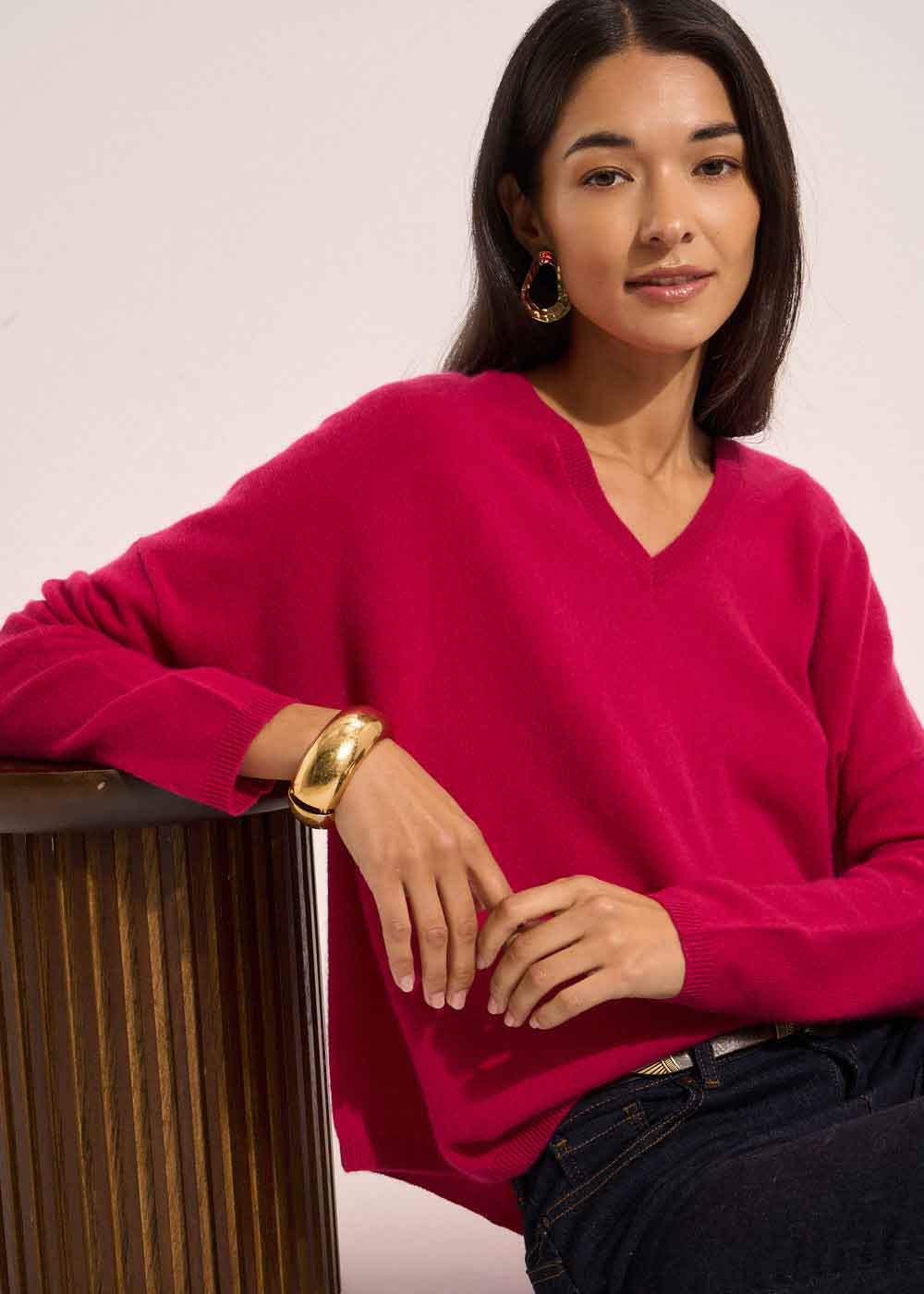 MONJOE Cashmere V-neck sweater with long sleeves - 4 - Sud Express - Sud Express