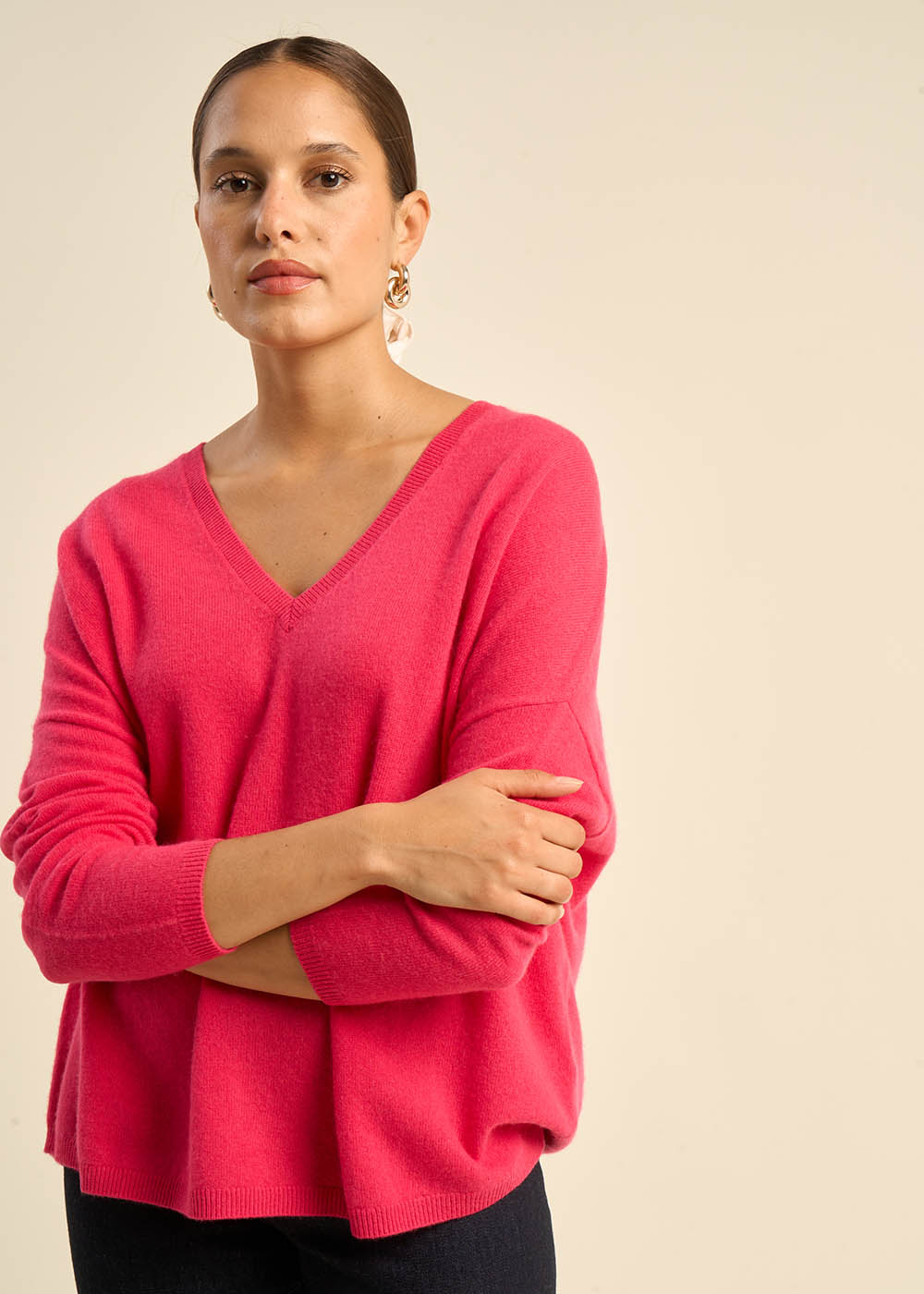Cashmere V-neck sweater with long sleeves - Sud Express - 1 - Sud Express