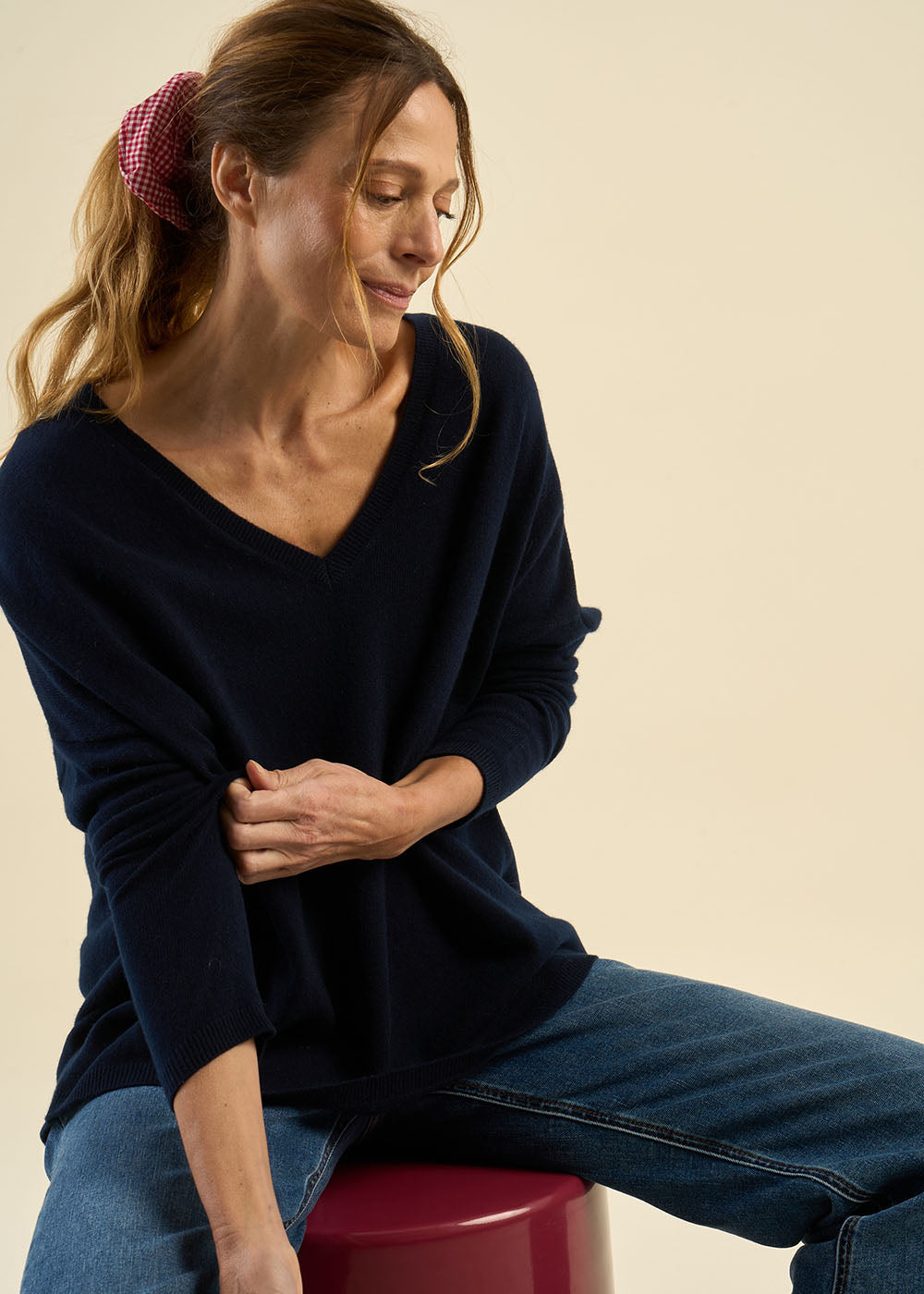 Cashmere V-neck sweater with long sleeves - Sud Express - 1 - Sud Express