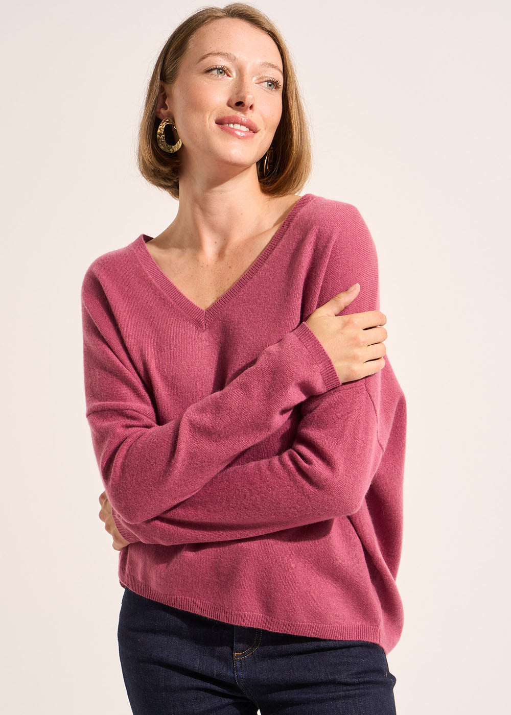 MONJOE Cashmere V-neck sweater with long sleeves - 1 - Sud Express - Sud Express