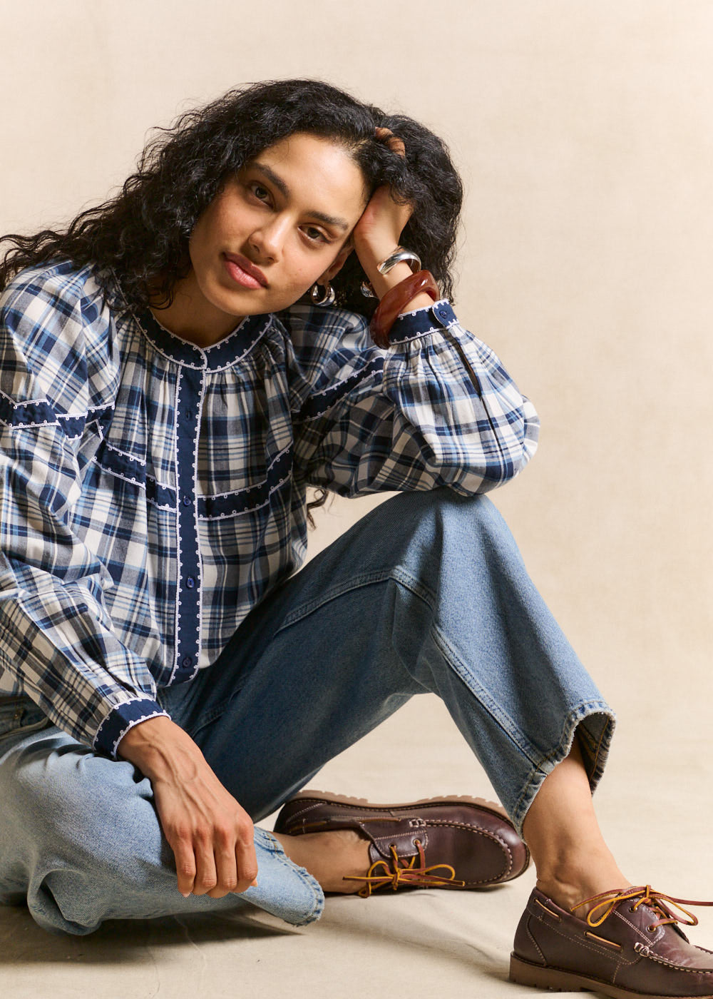 Embroidered cotton checked shirt - Sud Express - 5 - Sud Express