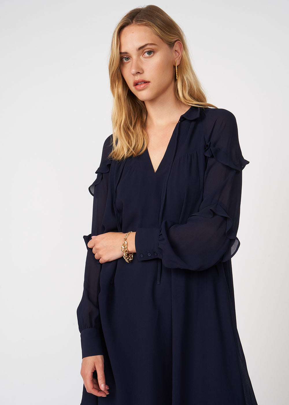 ROCALO Short dress with long sleeves and blouse collar - 2 - Sud Express - Sud Express