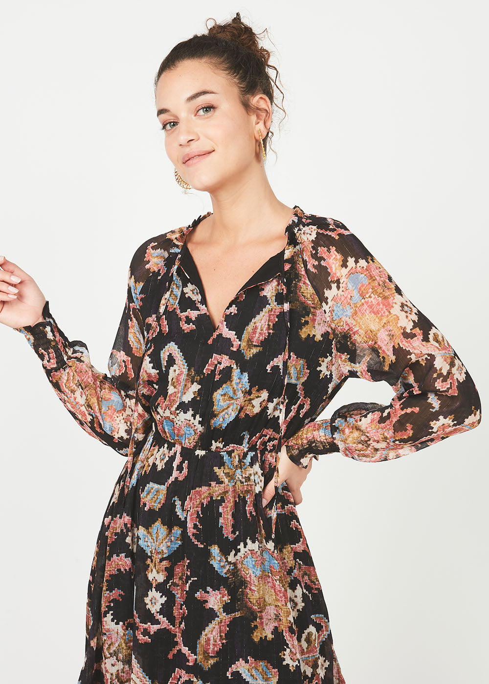 RIXEL Midi dress with long sleeves - 2 - Sud Express - Sud Express