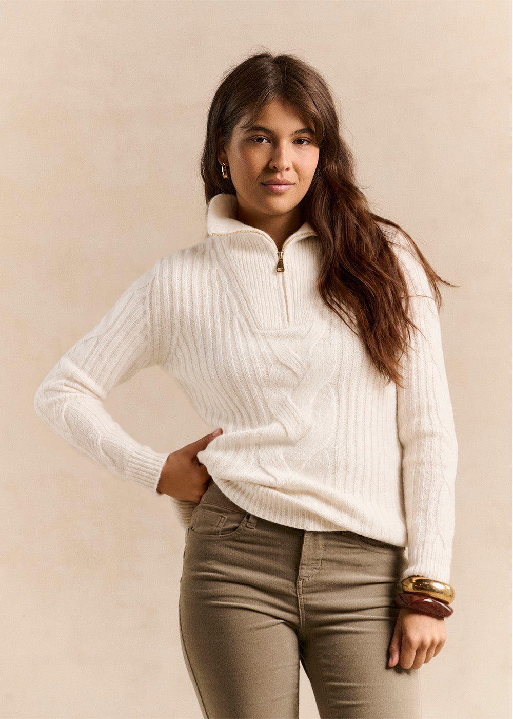 MANOUX Cable-knit turtleneck zip sweater - 1 - Sud Express - Sud Express
