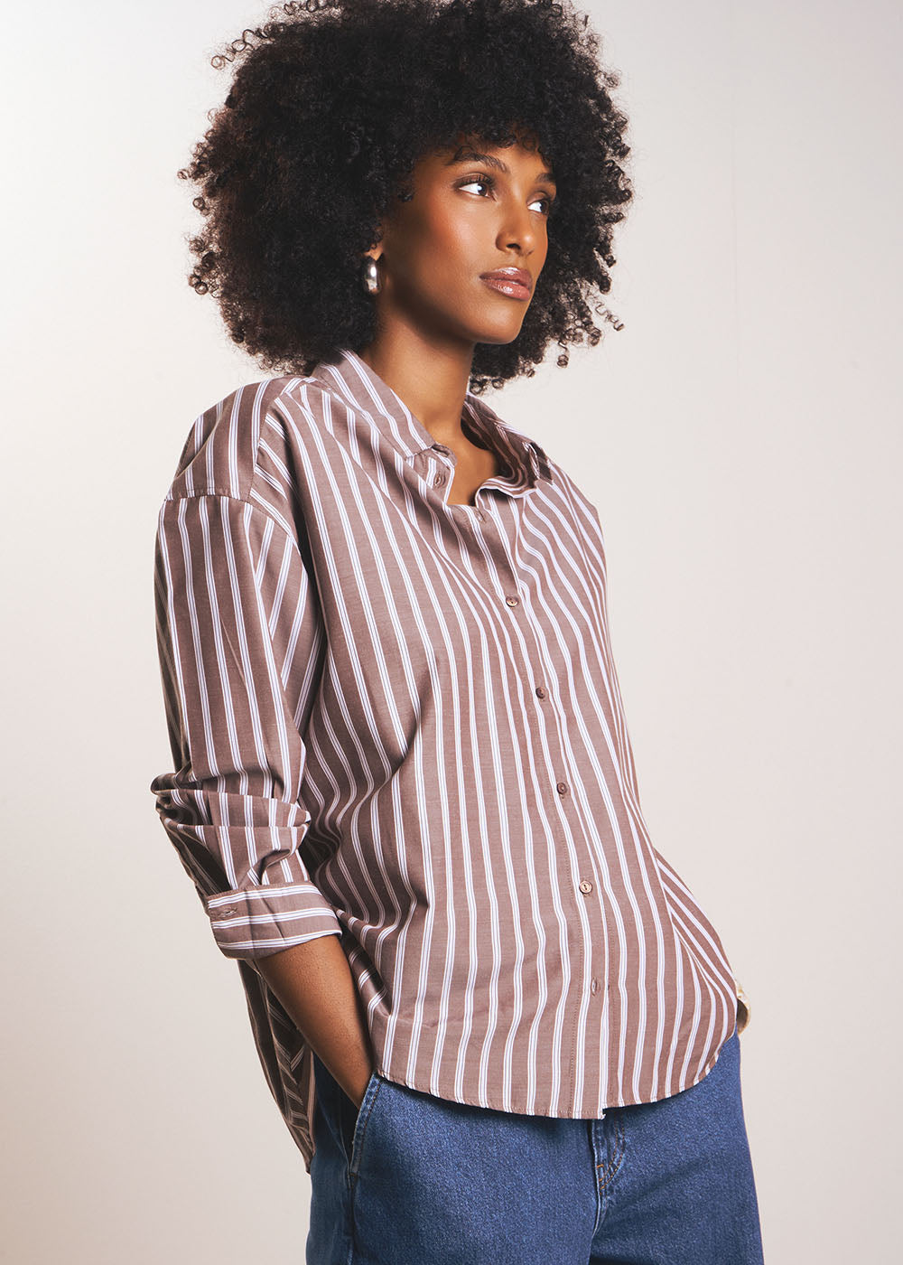 CLEMENCIA Oversized shirt with contrasting stripes - 1 - Sud Express - Sud Express
