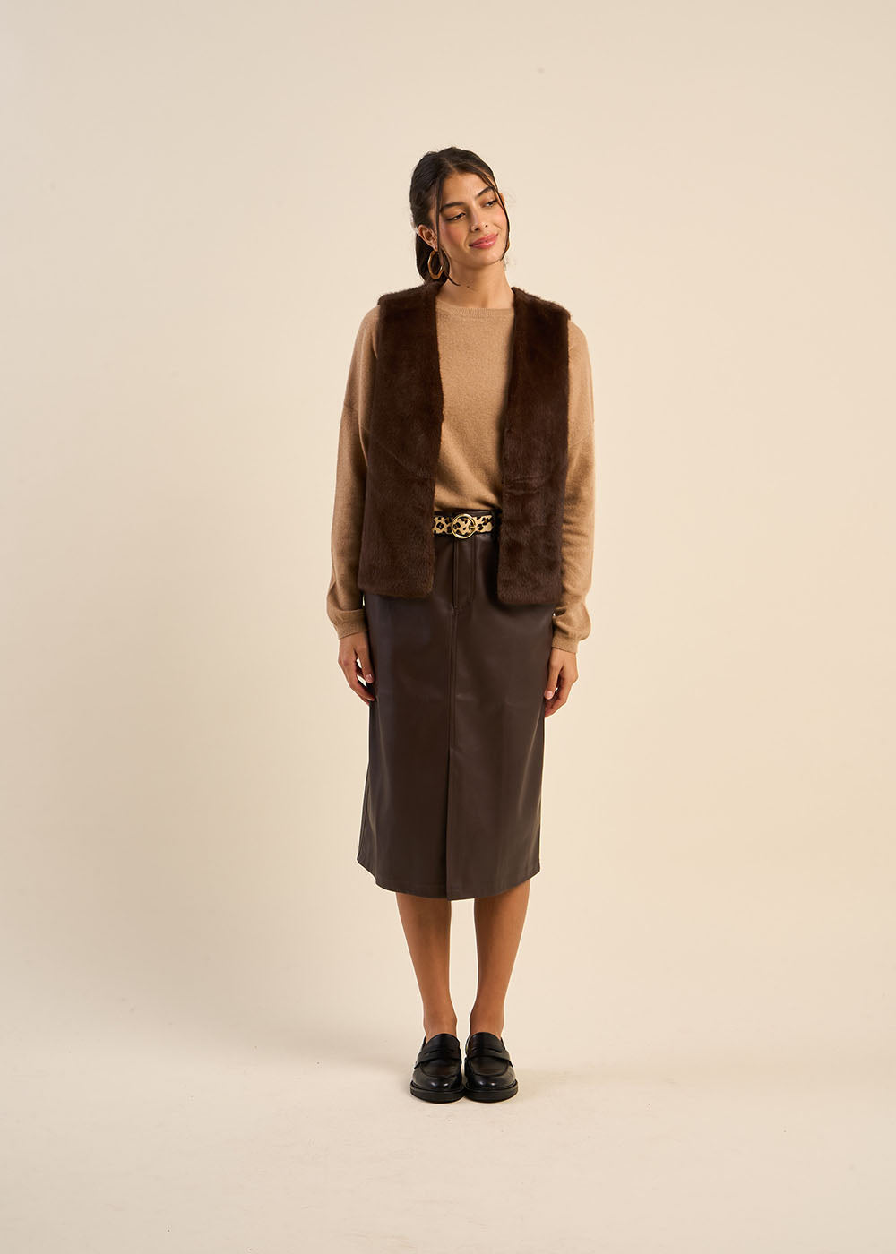 Mid-length skirt in faux leather - Sud Express - 1 - Sud Express