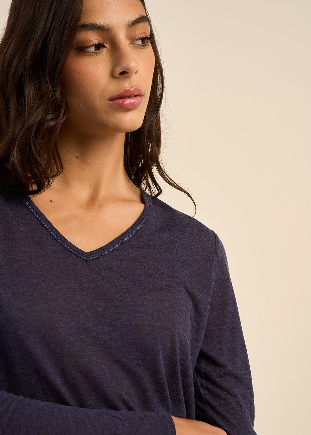 TASSINA V-neck and 3/4-sleeve tee-shirt in wool voile - 2 - Sud Express - Sud Express