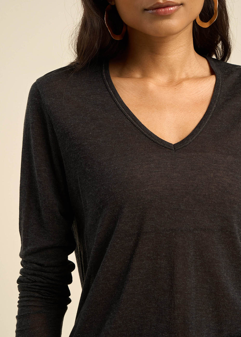 TASSINA V-neck and 3/4-sleeve tee-shirt in wool voile - 2 - Sud Express - Sud Express