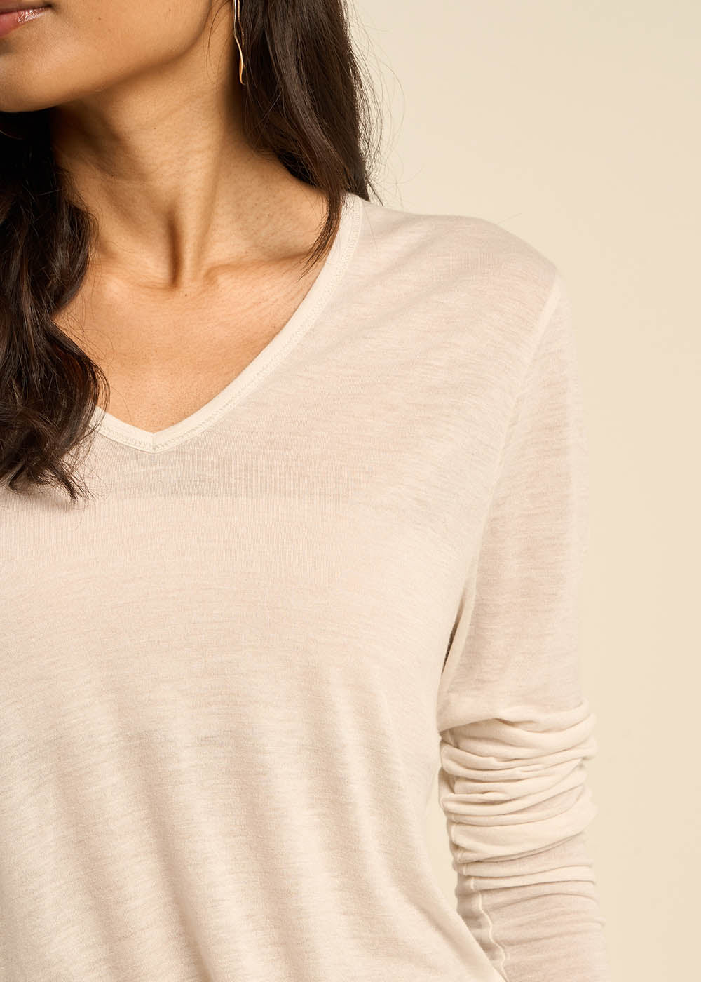 TASSINA V-neck and 3/4-sleeve tee-shirt in wool voile - 2 - Sud Express - Sud Express