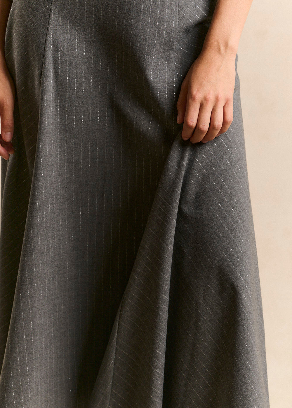 Long flared skirt in grey lurex - Sud Express - 3 - Sud Express
