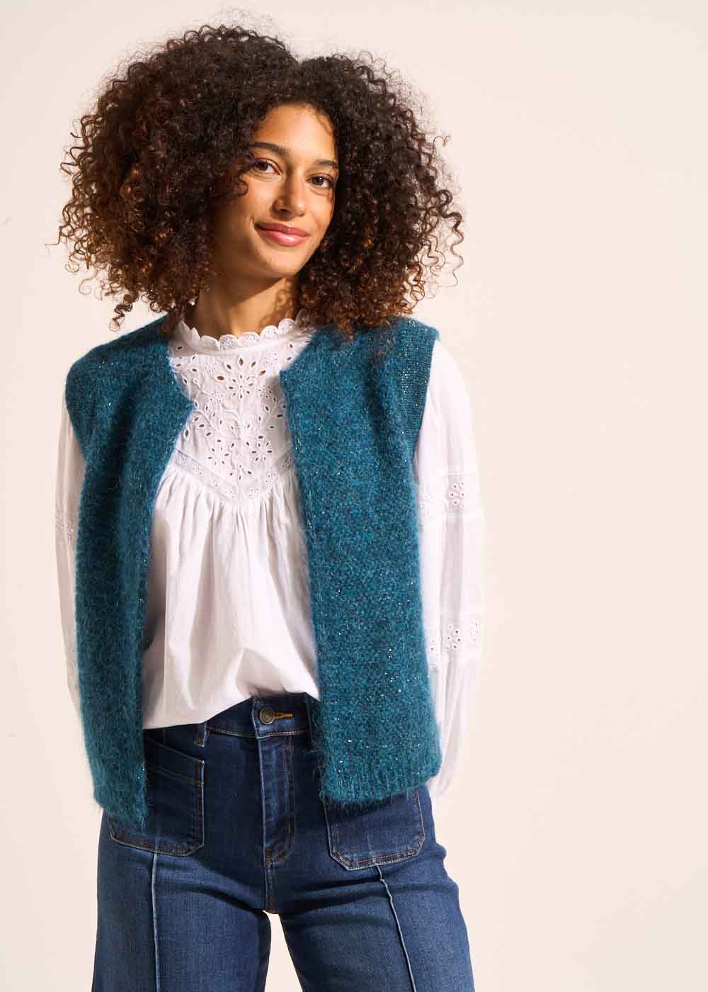 Cardigan sleeveless shorts in mohair - Sud Express - 5 - Sud Express