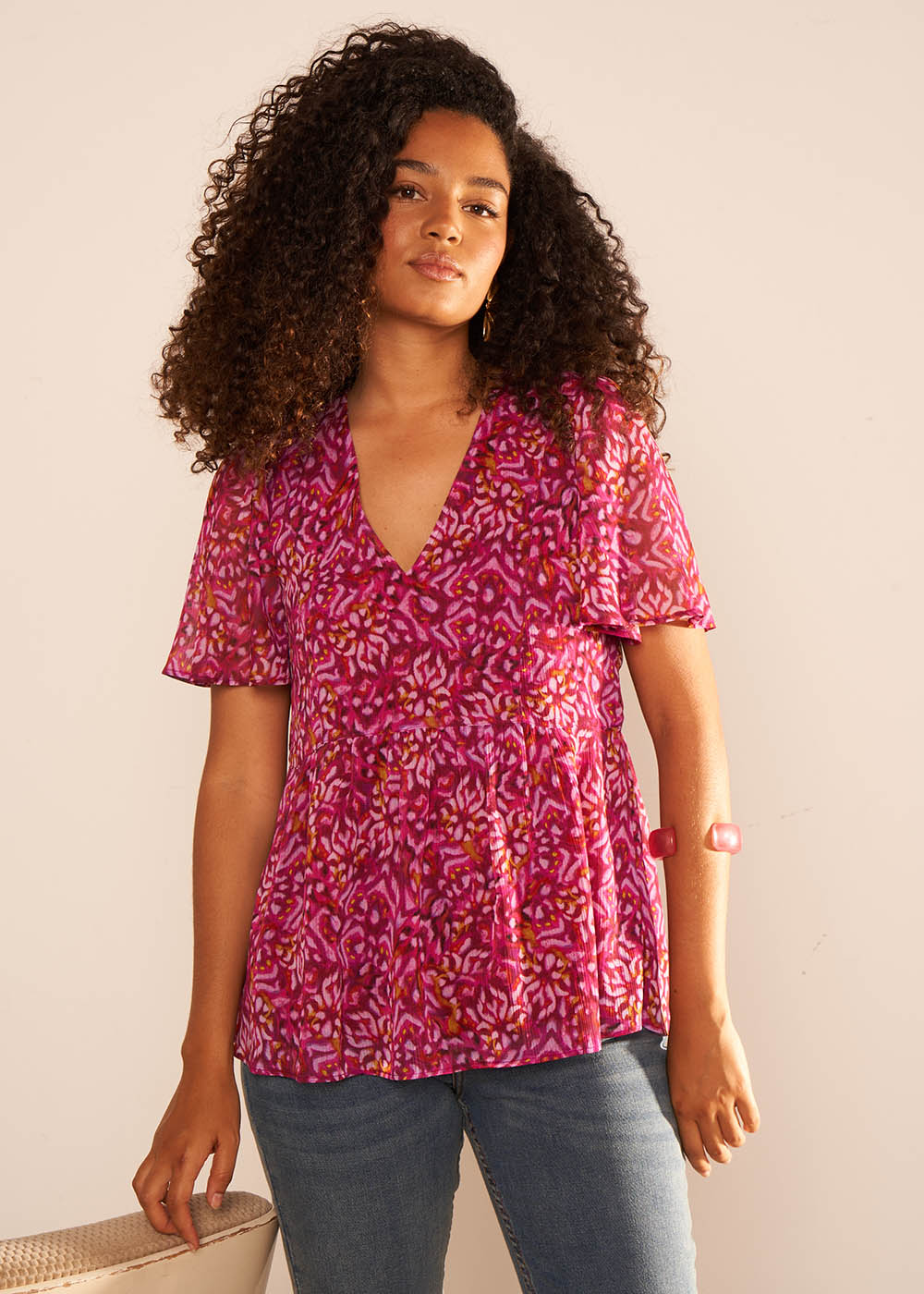 TAJORIE Printed V-neck top - 3 - Sud Express - Sud Express