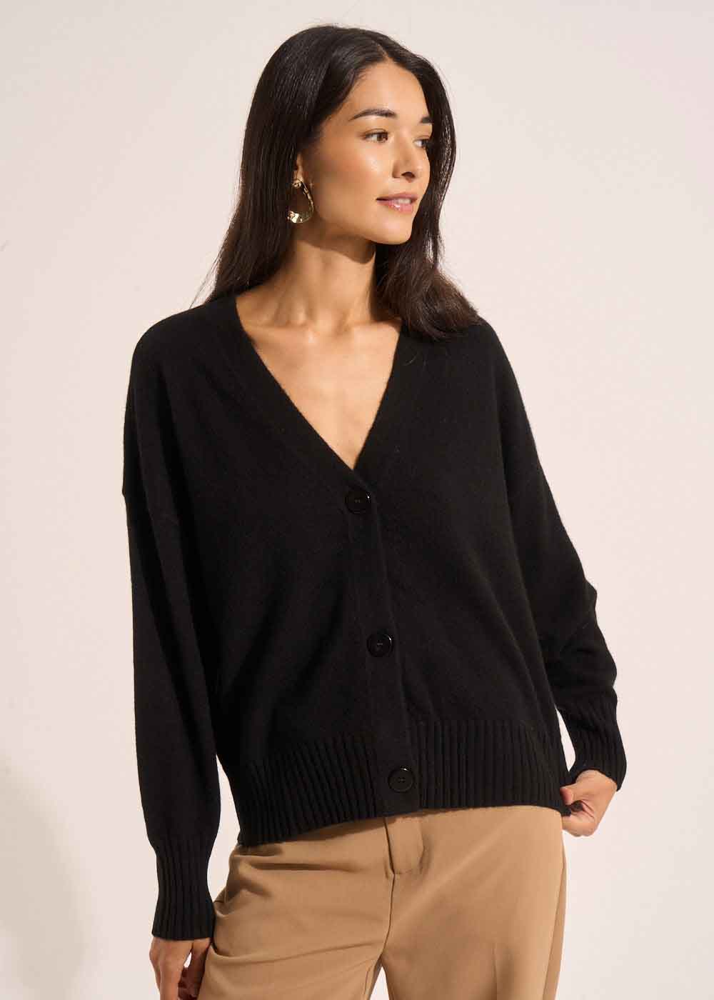 Loose-fitting cashmere V-neck cardigan - Sud Express - 4 - Sud Express