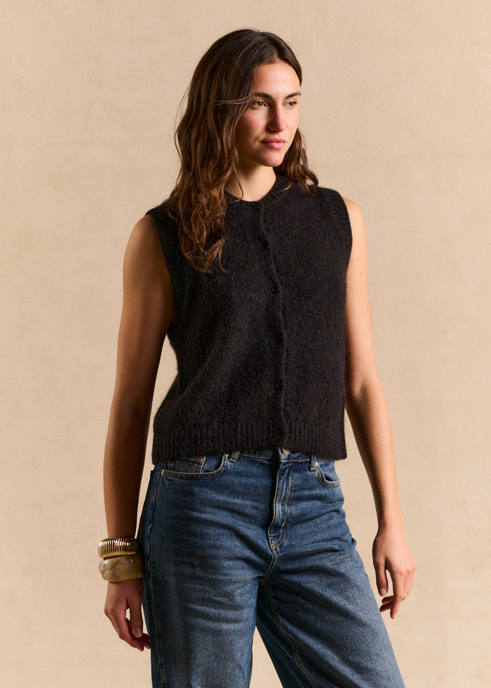Sleeveless alpaca and lurex vest - Sud Express - 4 - Sud Express