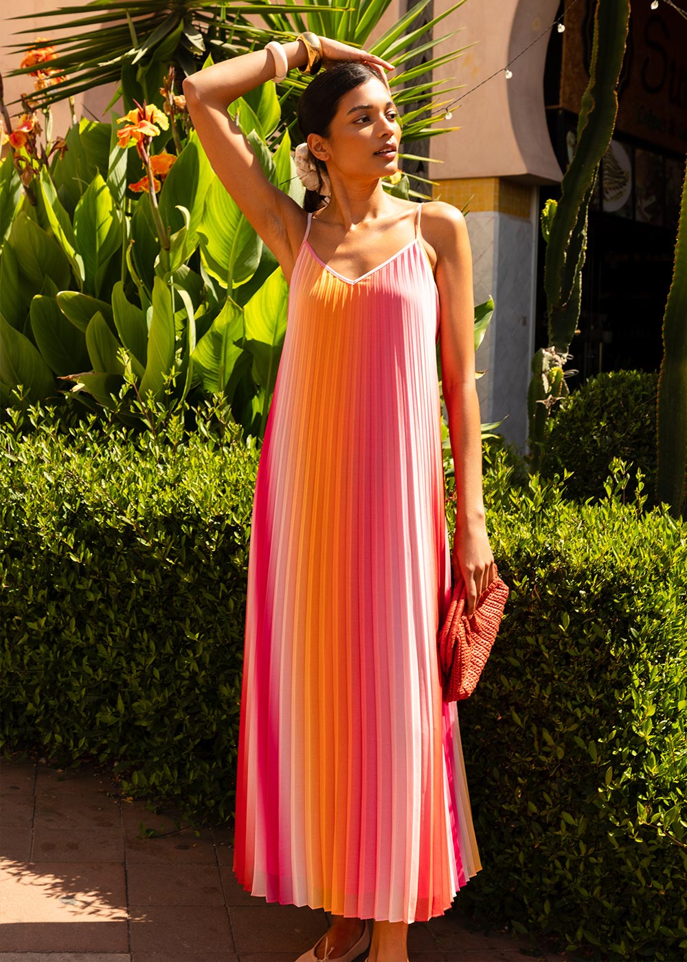 ROSALA Pleated long dress with straps - 1 - Sud Express - Sud Express