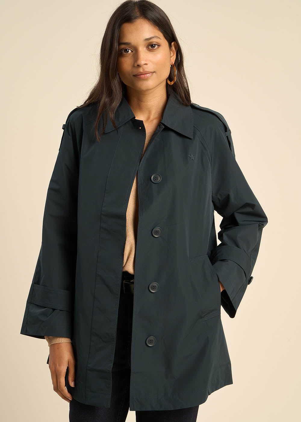 VALMA  Mid-thigh trench coat in water-repellent material - 1 - Sud Express - Sud Express
