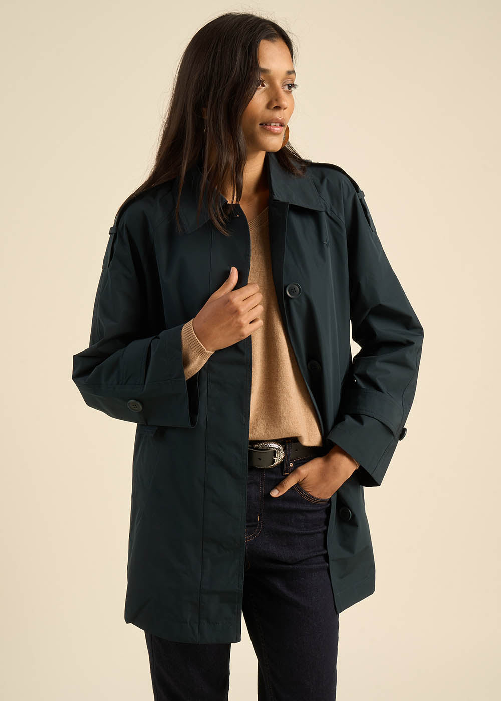  Mid-thigh trench coat in water-repellent material - Sud Express - 5 - Sud Express