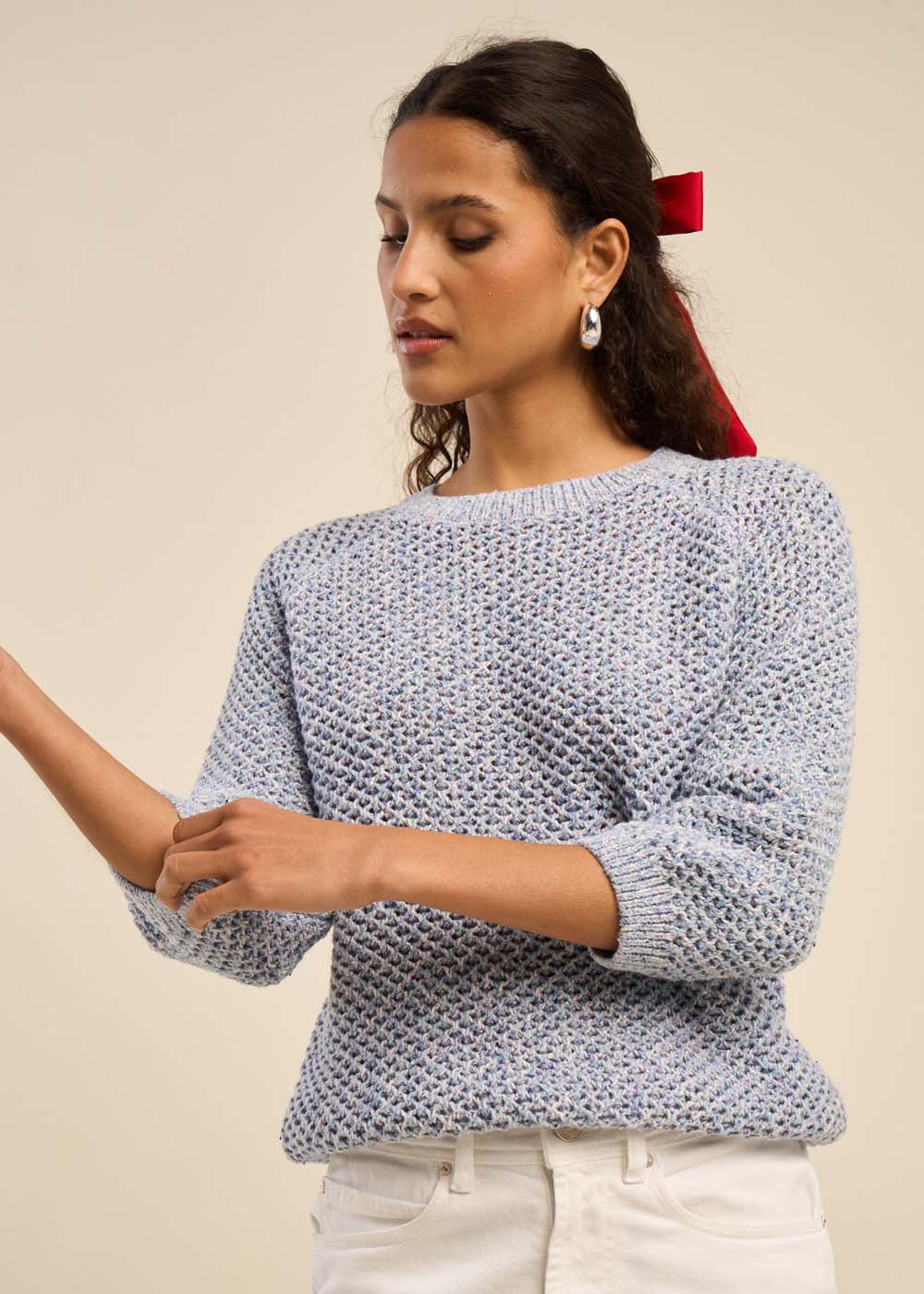 Multicoloured knitted jumper with lurex 3/4 length sleeves - Sud Express - 5 - Sud Express