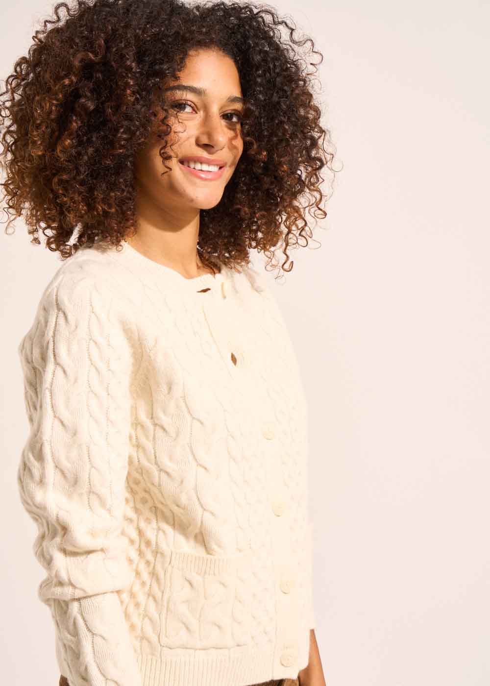 Twisted wool cardigan with patch pockets - Sud Express - 5 - Sud Express