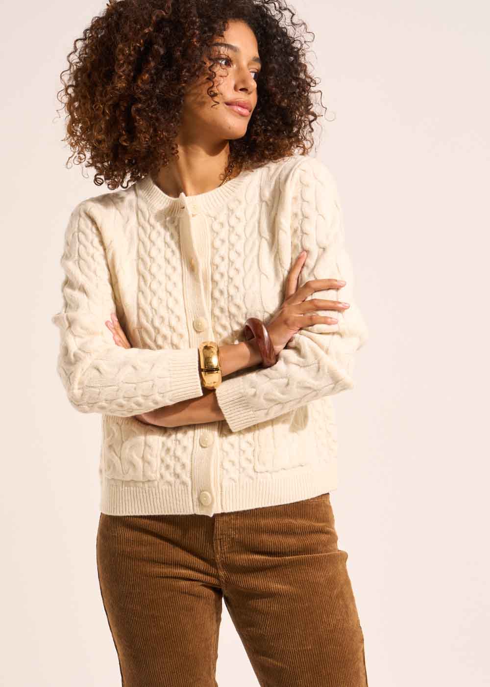 Twisted wool cardigan with patch pockets - Sud Express - 7 - Sud Express