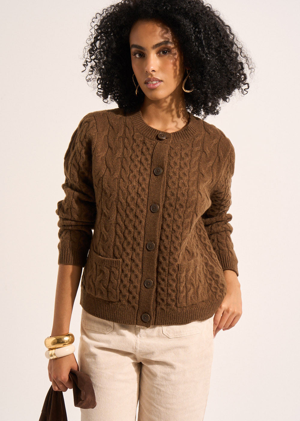 GILIA Twisted wool cardigan with patch pockets - 1 - Sud Express - Sud Express