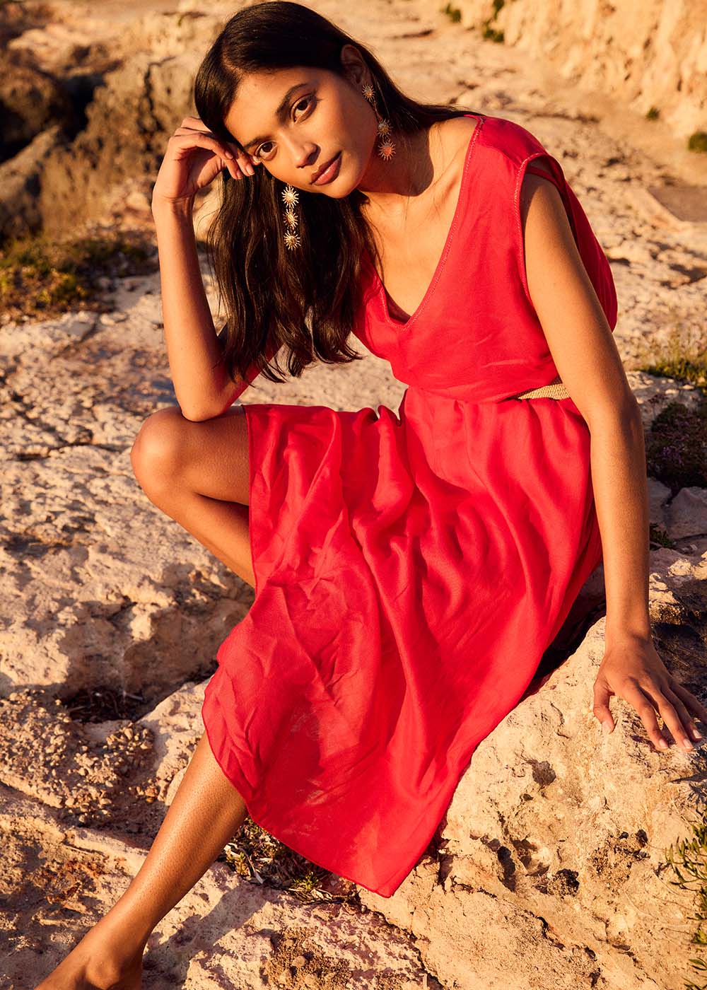 red v neck midi dress V-neck midi dress RED RIMITI – Sud Express