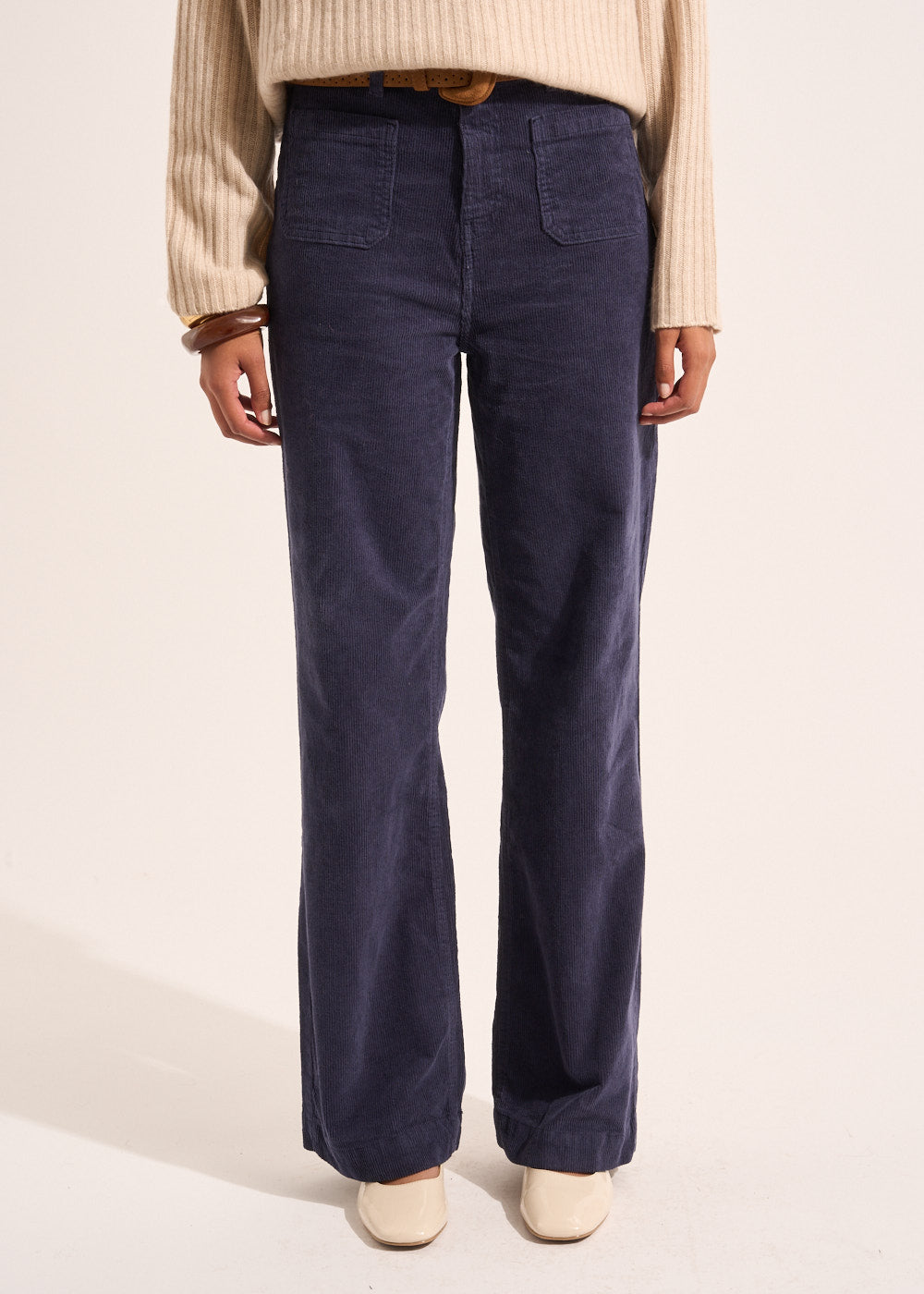 Wide-leg cotton velour trousers 700 high-waisted stripes - Sud Express - 2 - Sud Express