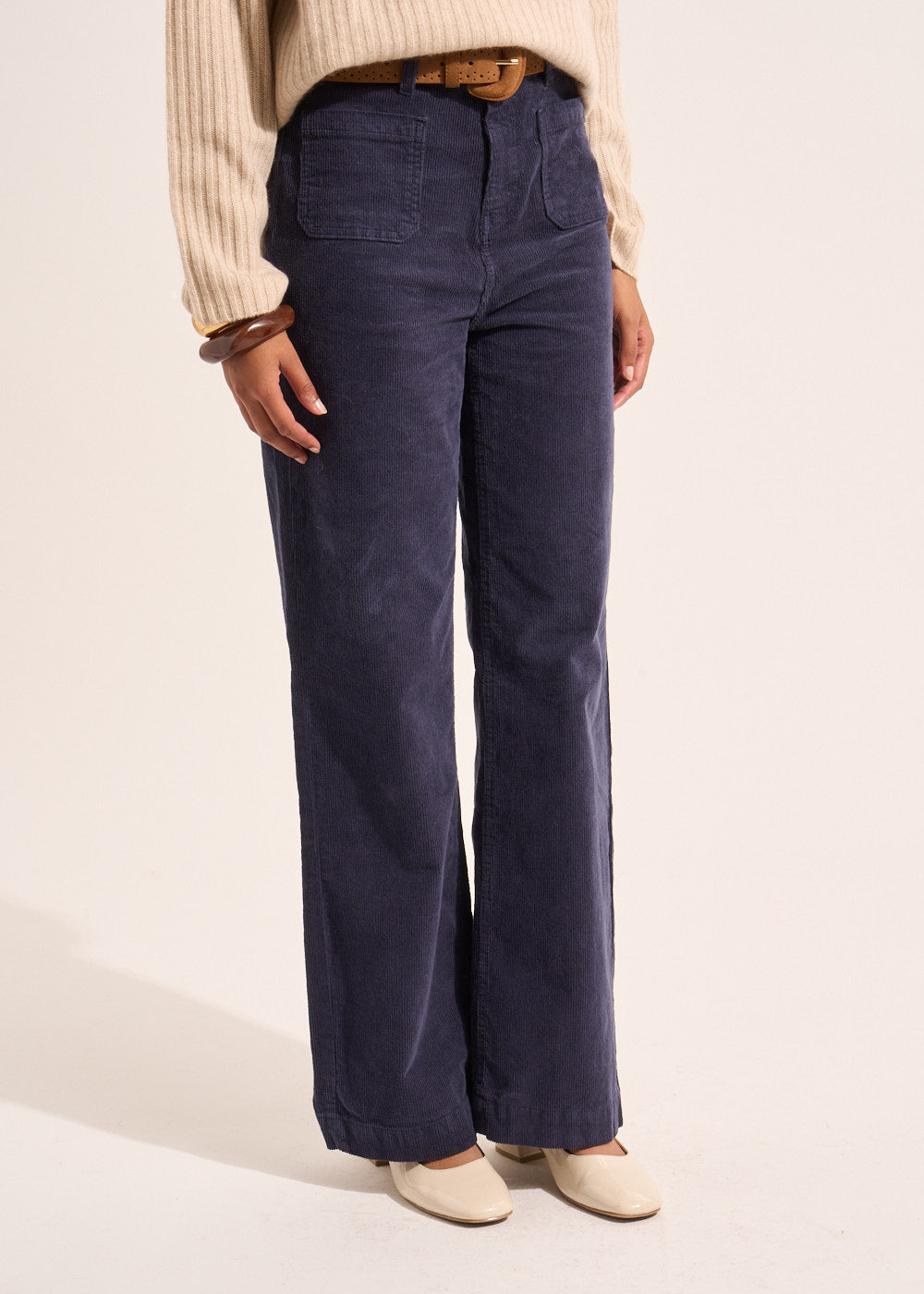 Wide-leg cotton velour trousers 700 high-waisted stripes - Sud Express - 5 - Sud Express