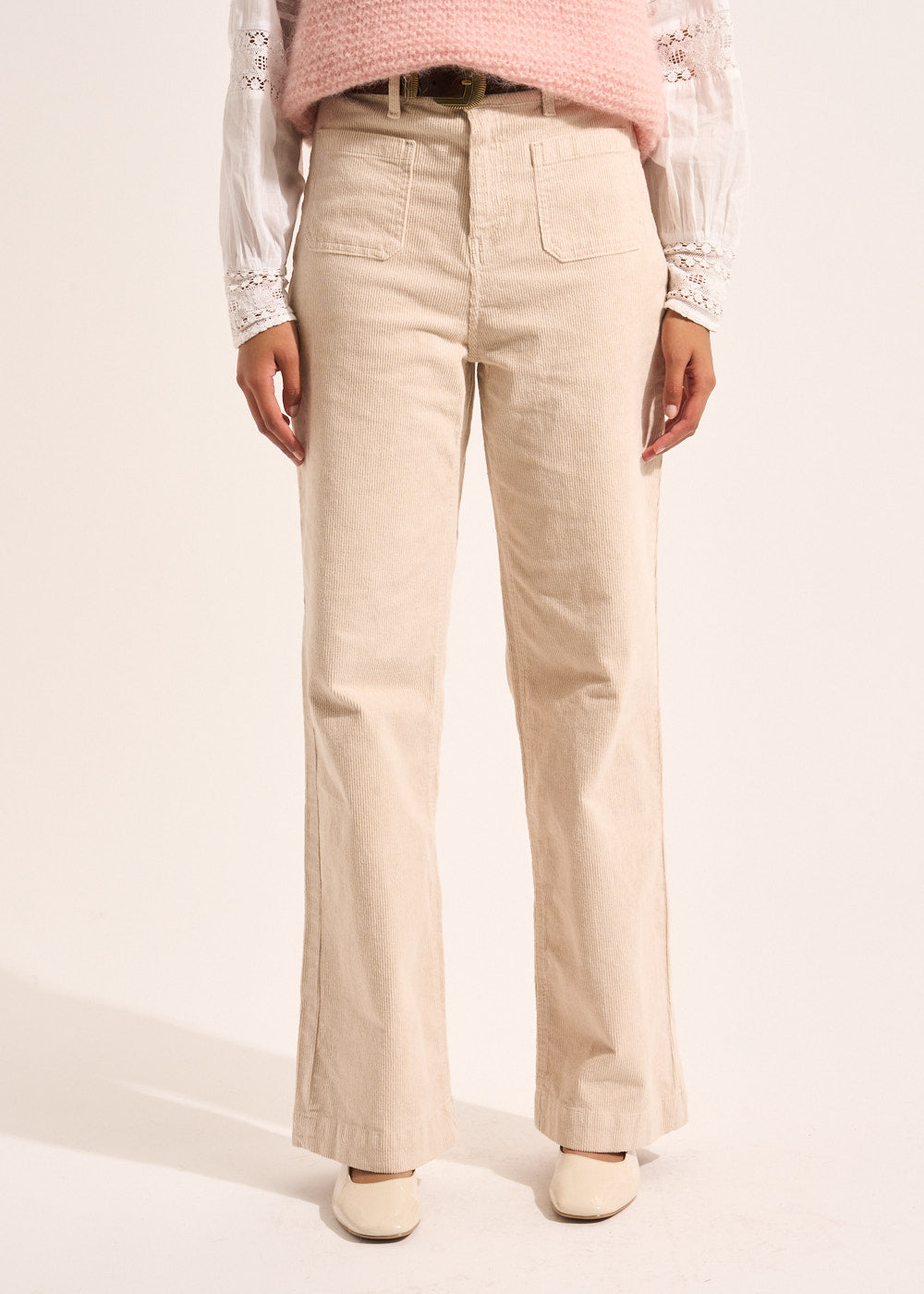Wide-leg cotton velour trousers 700 high-waisted stripes - Sud Express - 2 - Sud Express