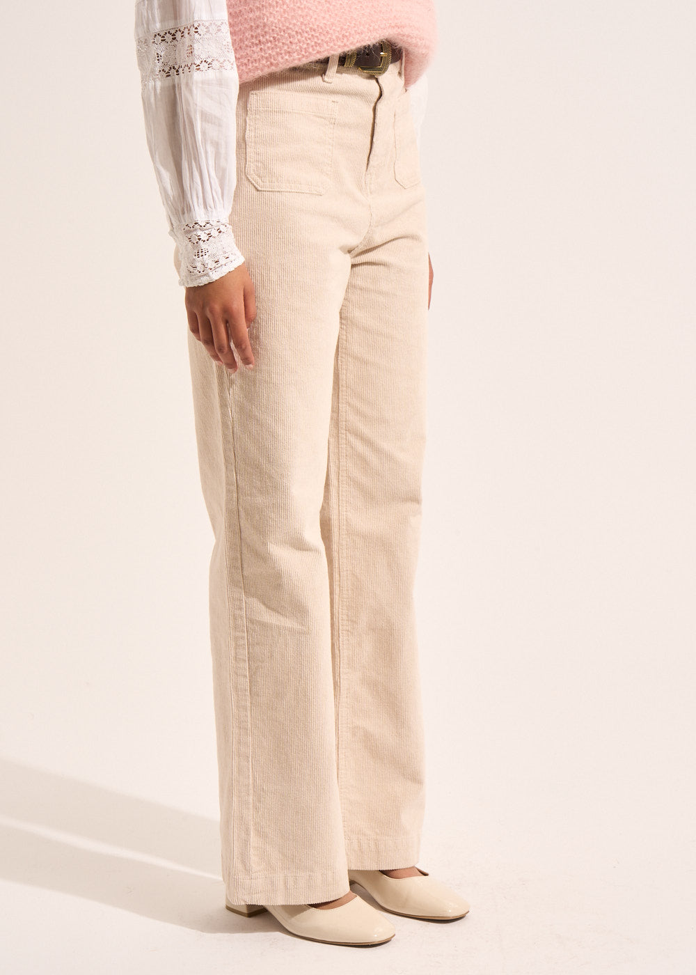 Wide-leg cotton velour trousers 700 high-waisted stripes - Sud Express - 6 - Sud Express