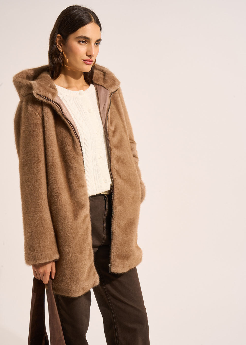 Hooded faux fur coat - Sud Express - 5 - Sud Express