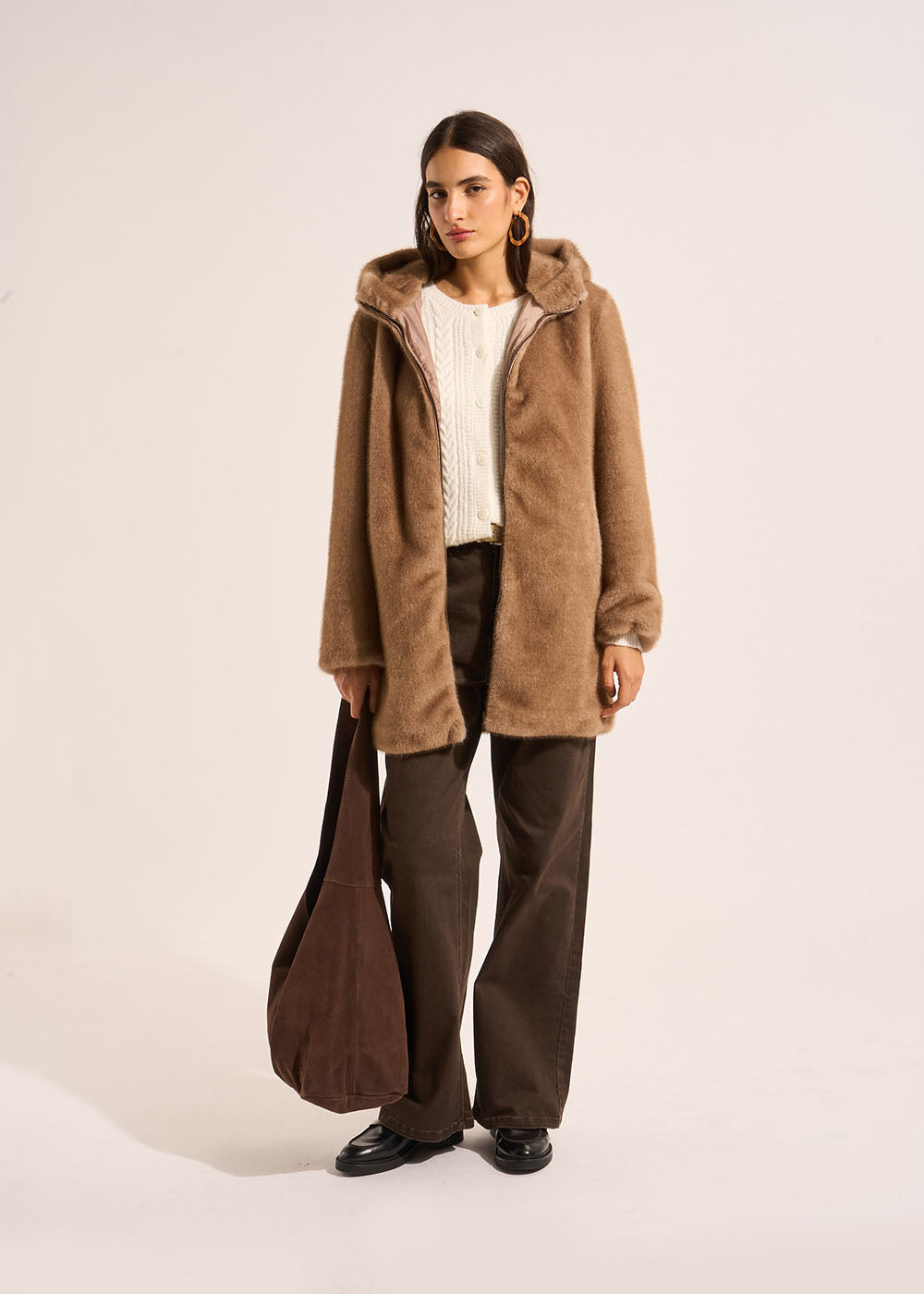 Hooded faux fur coat - Sud Express - 6 - Sud Express