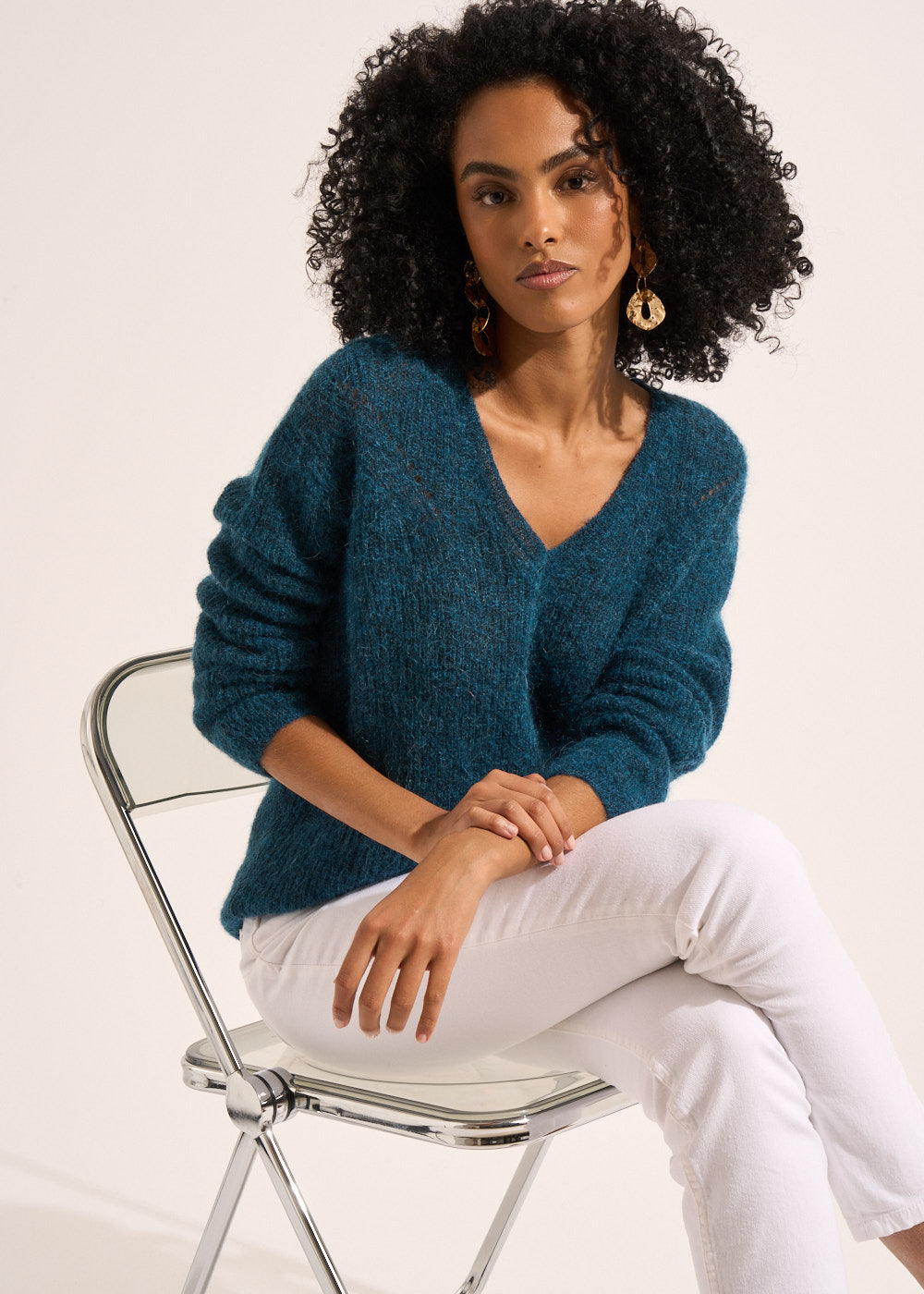MANNAKO V-neck sweater with 3/4-length sleeves - 1 - Sud Express - Sud Express