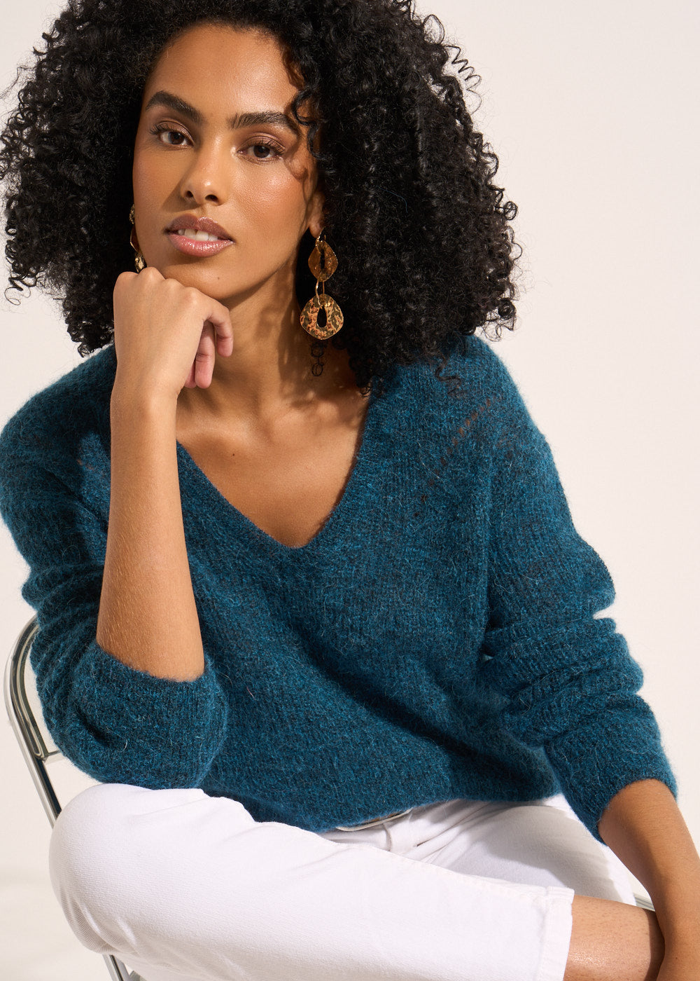 MANNAKO V-neck sweater with 3/4-length sleeves - 4 - Sud Express - Sud Express