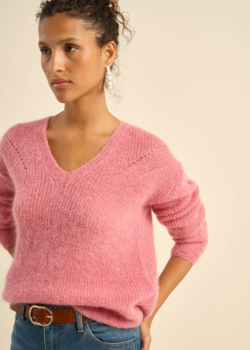 MANNAKO V-neck sweater with 3/4-length sleeves - 2 - Sud Express - Sud Express