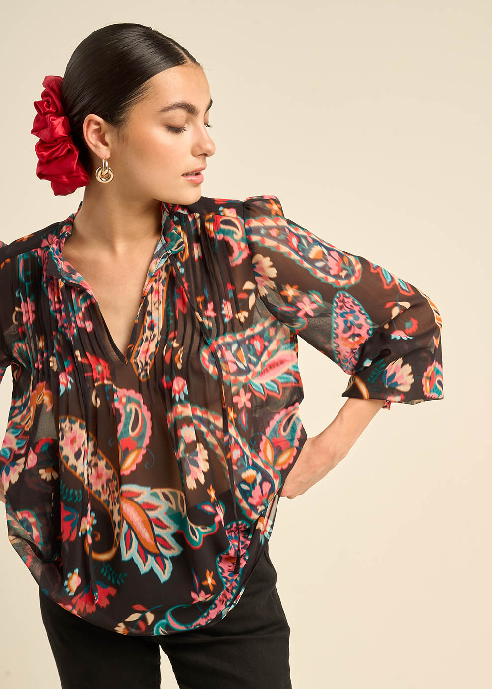 TASHEMIR Printed blouse with pleated details - 1 - Sud Express - Sud Express