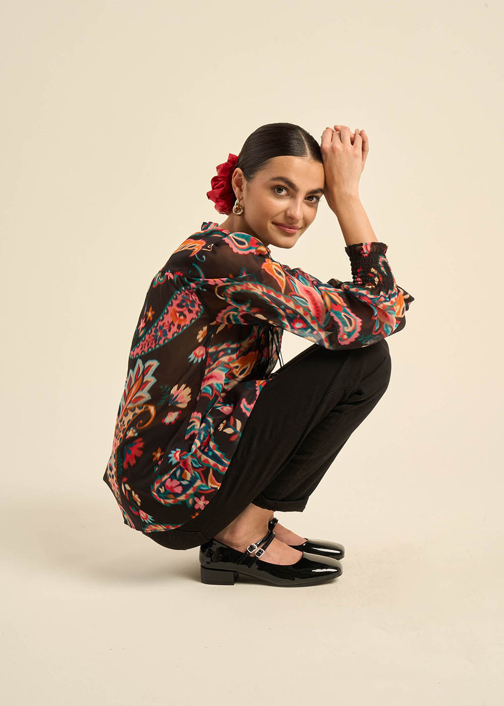 Printed blouse with pleated details - Sud Express - 6 - Sud Express