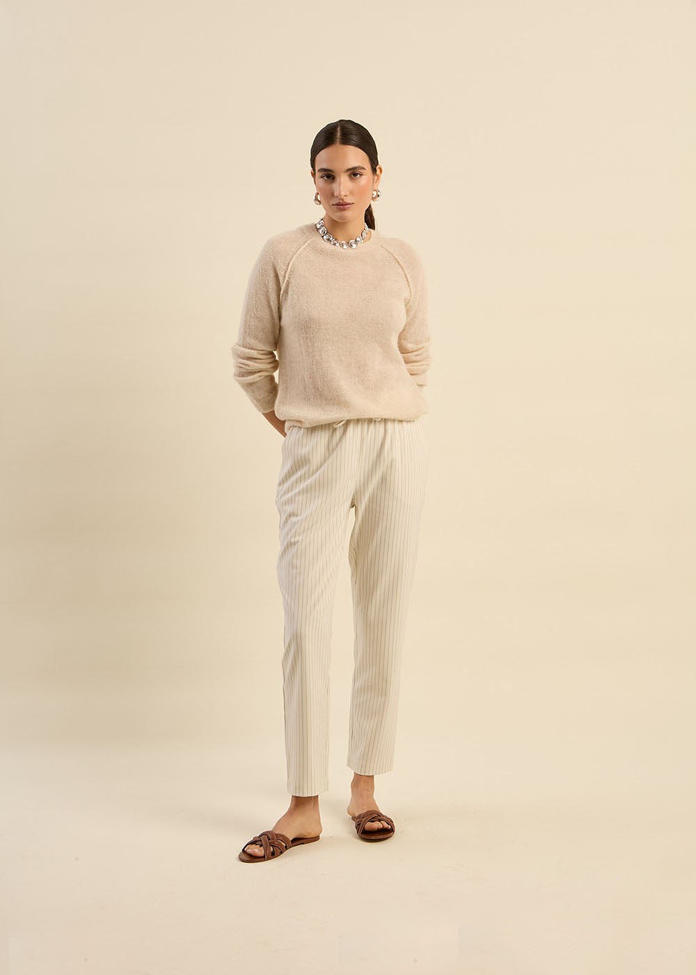 PLESOL Fluid straight-leg pants with elastic waist and stripes - 1 - Sud Express - Sud Express