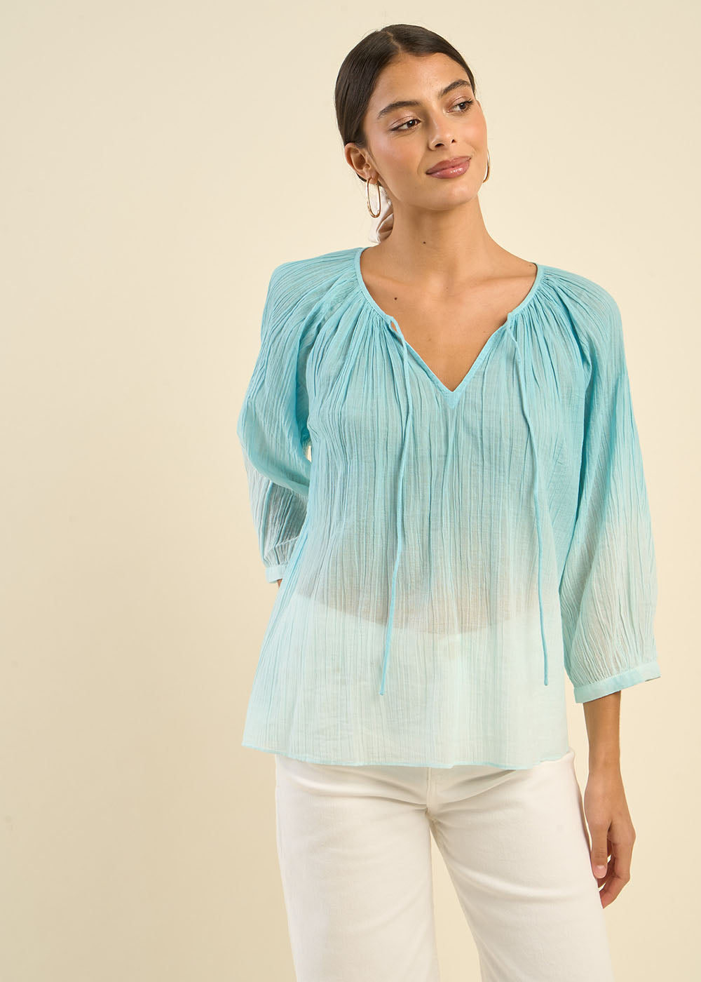Layered flowing blouse in cotton gauze - Sud Express - 1 - Sud Express