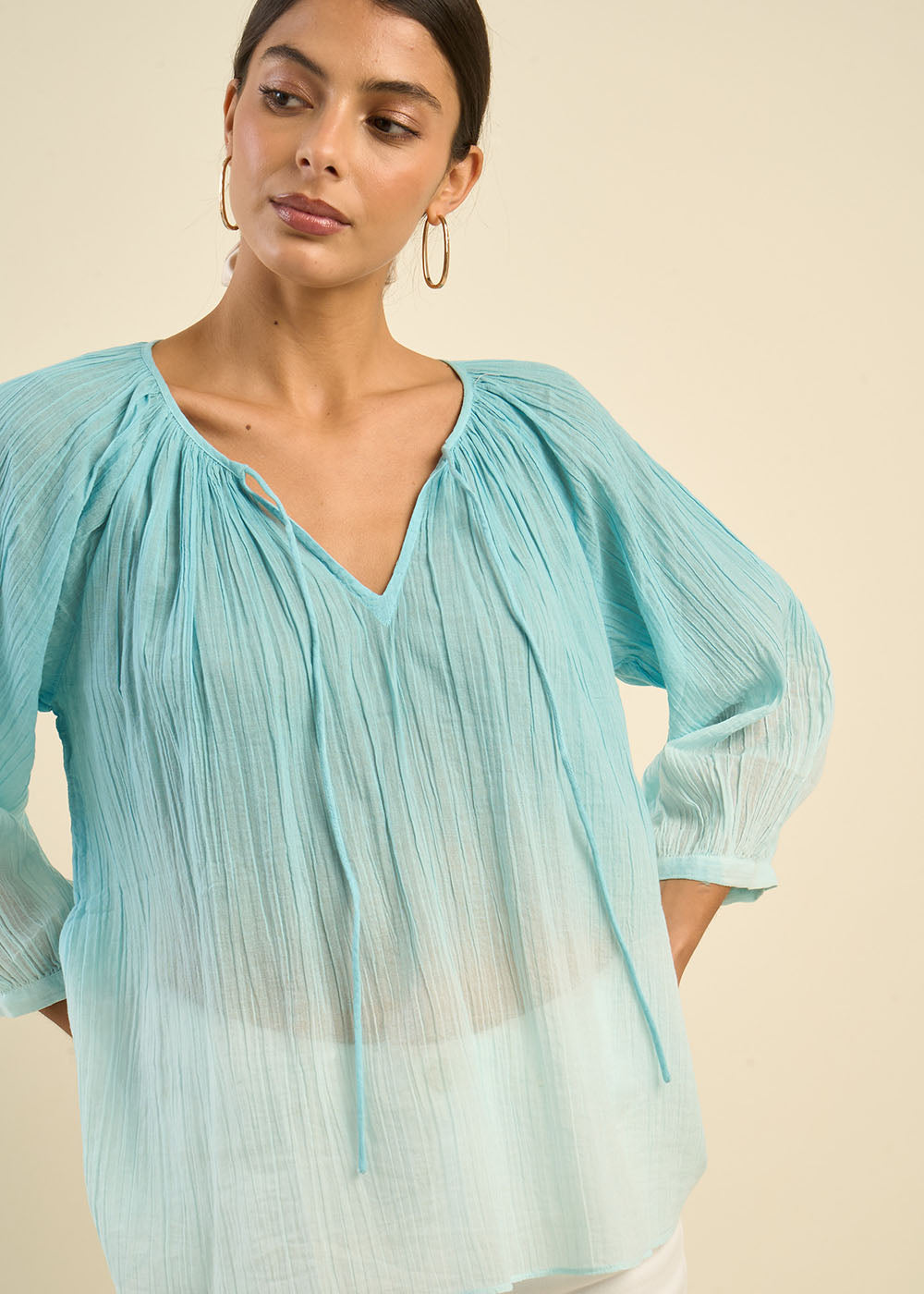 TALULA Layered flowing blouse in cotton gauze - 2 - Sud Express - Sud Express