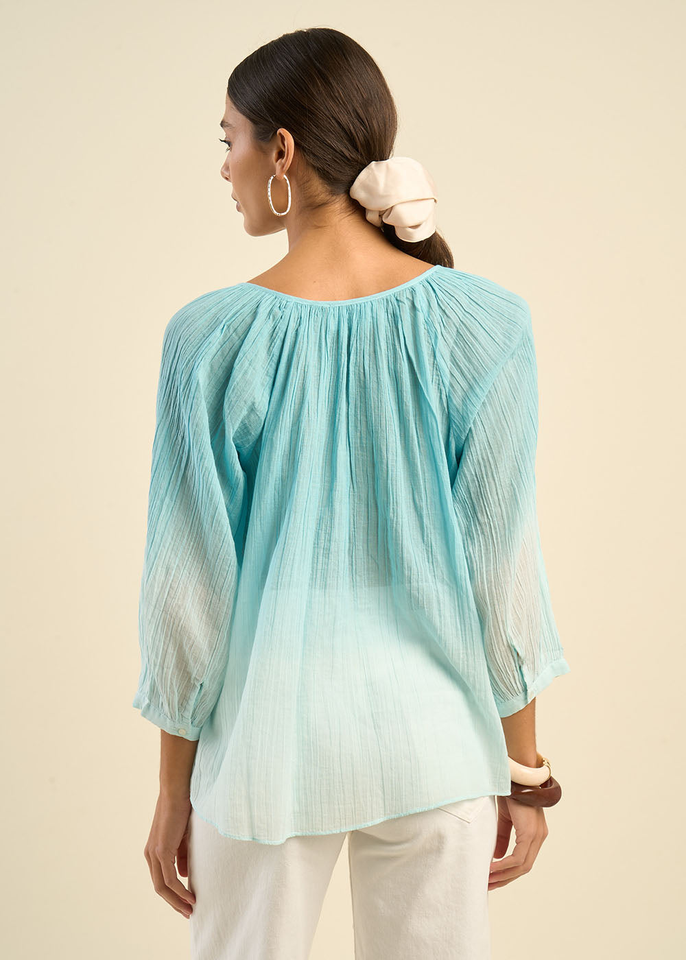 Layered flowing blouse in cotton gauze - Sud Express - 3 - Sud Express