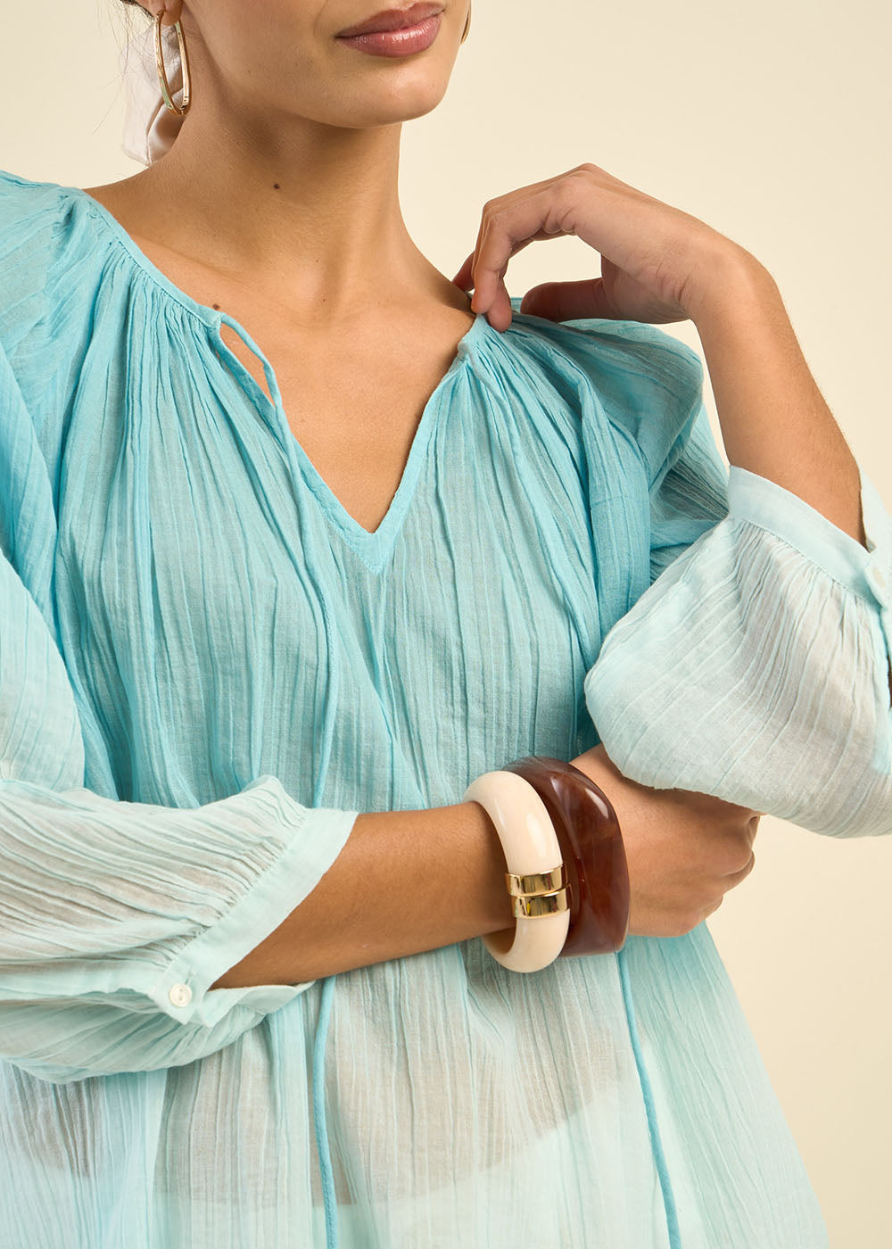 Layered flowing blouse in cotton gauze - Sud Express - 4 - Sud Express