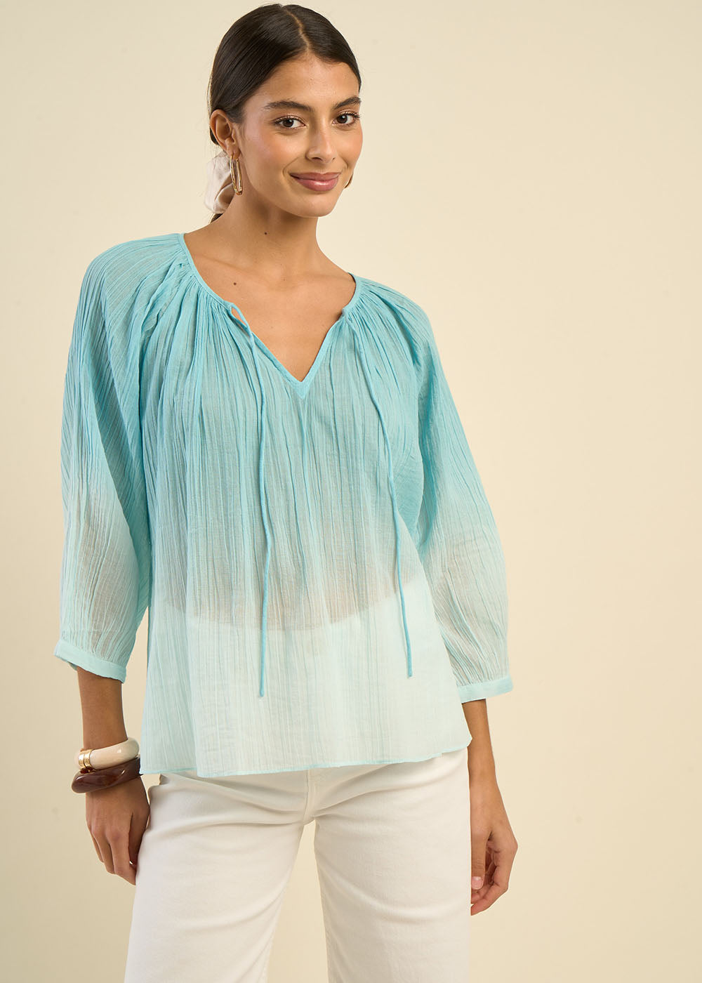 Layered flowing blouse in cotton gauze - Sud Express - 5 - Sud Express