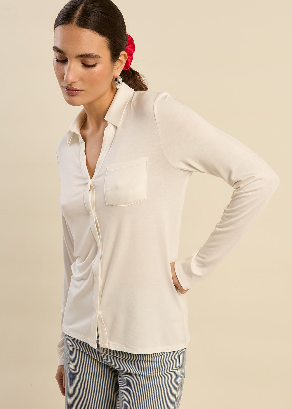 CHIARA Long sleeve shirt collar t-shirt  - 2 - Sud Express - Sud Express