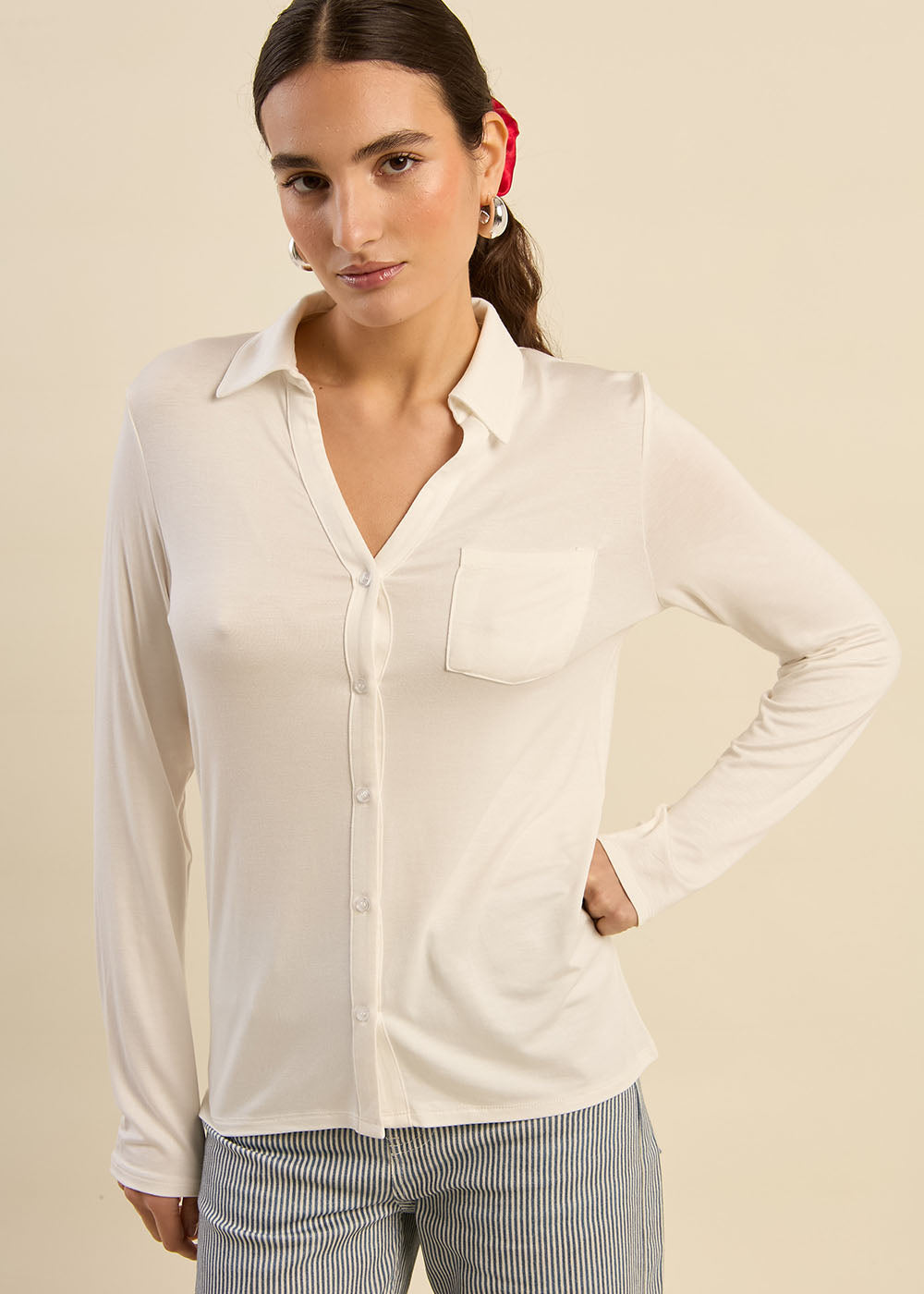 CHIARA Long sleeve shirt collar t-shirt  - 4 - Sud Express - Sud Express