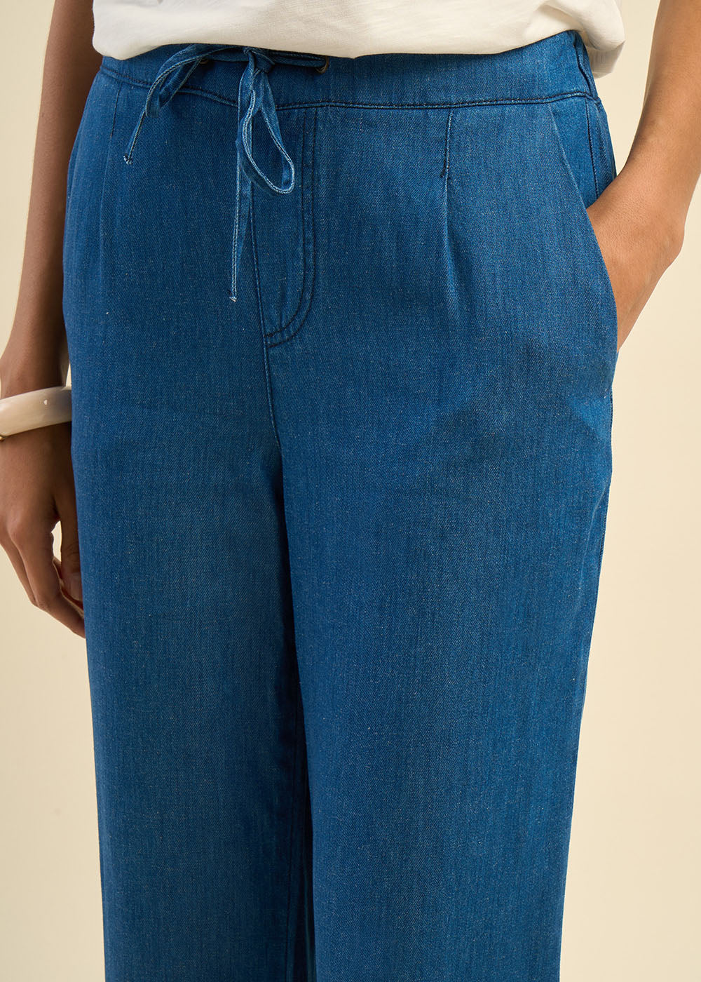POSINY Fluid trousers in denim-effect lyocell and linen - 4 - Sud Express - Sud Express