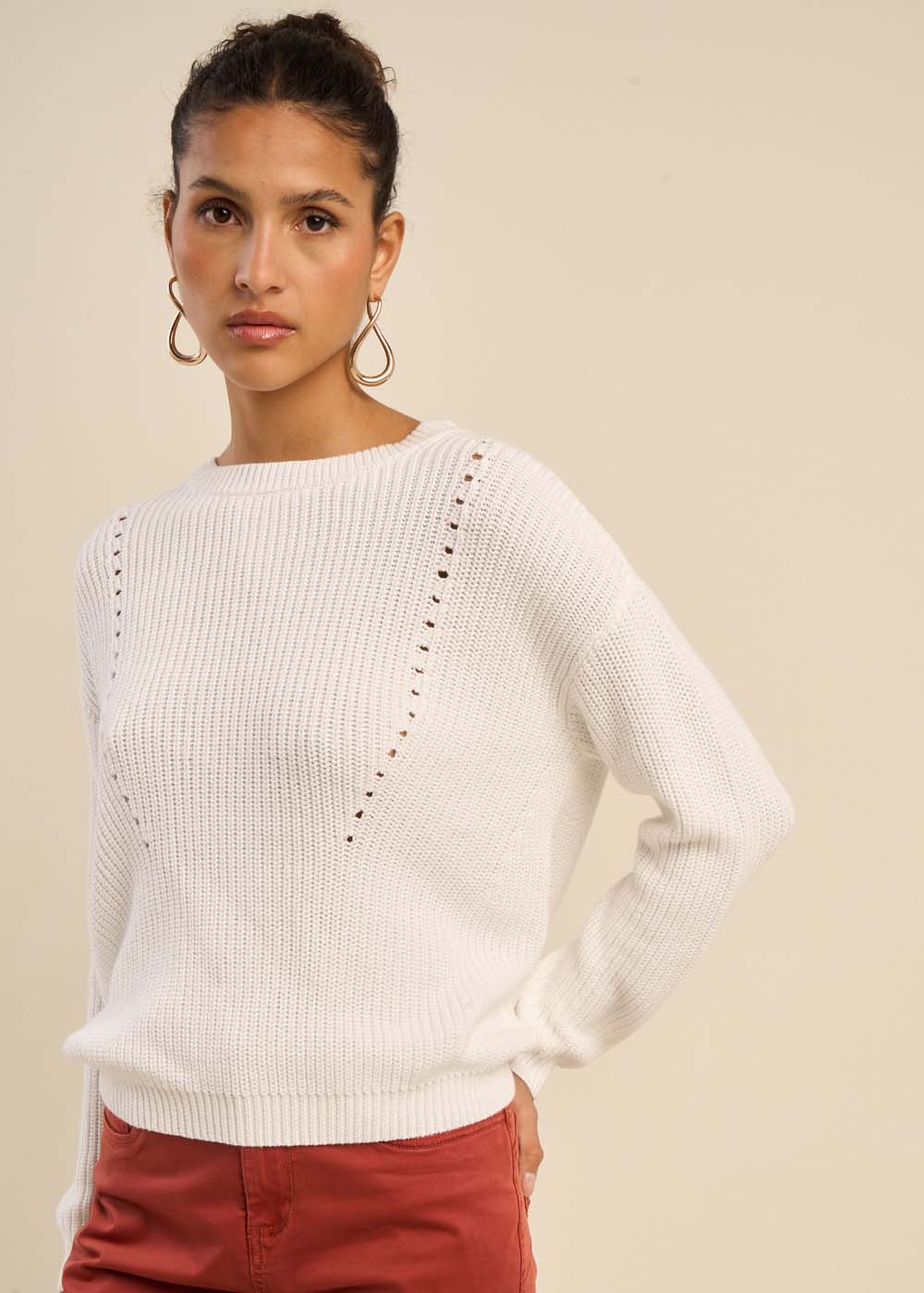 MAMILOU Jumper with round neck stitch pattern - 1 - Sud Express - Sud Express