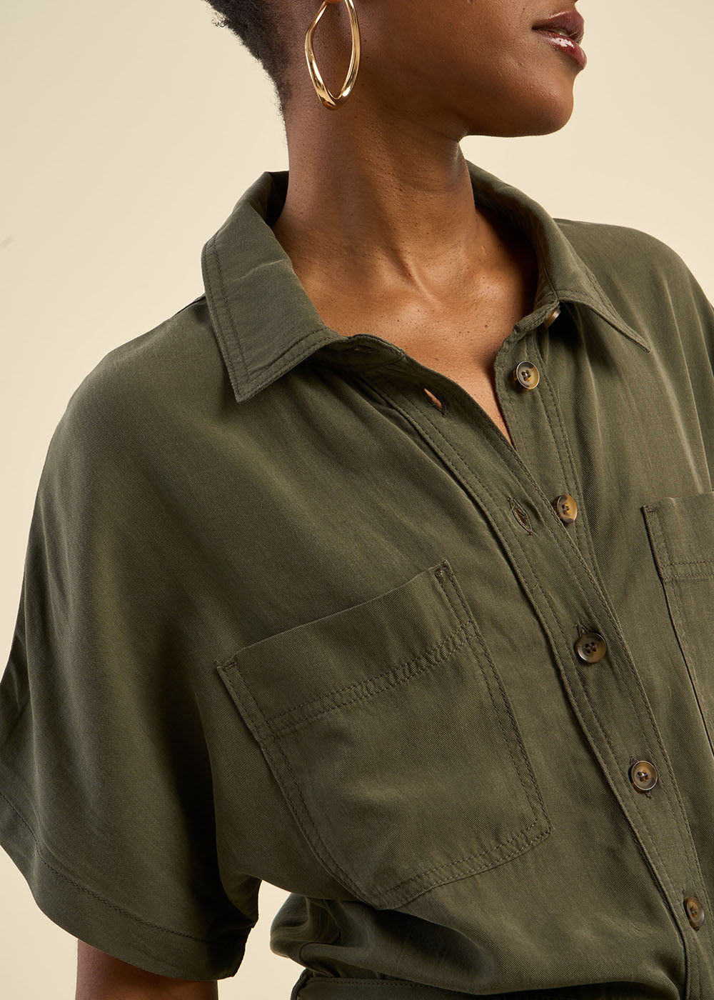CARISTA Short-sleeved shirt collar jumpsuit - 2 - Sud Express - Sud Express