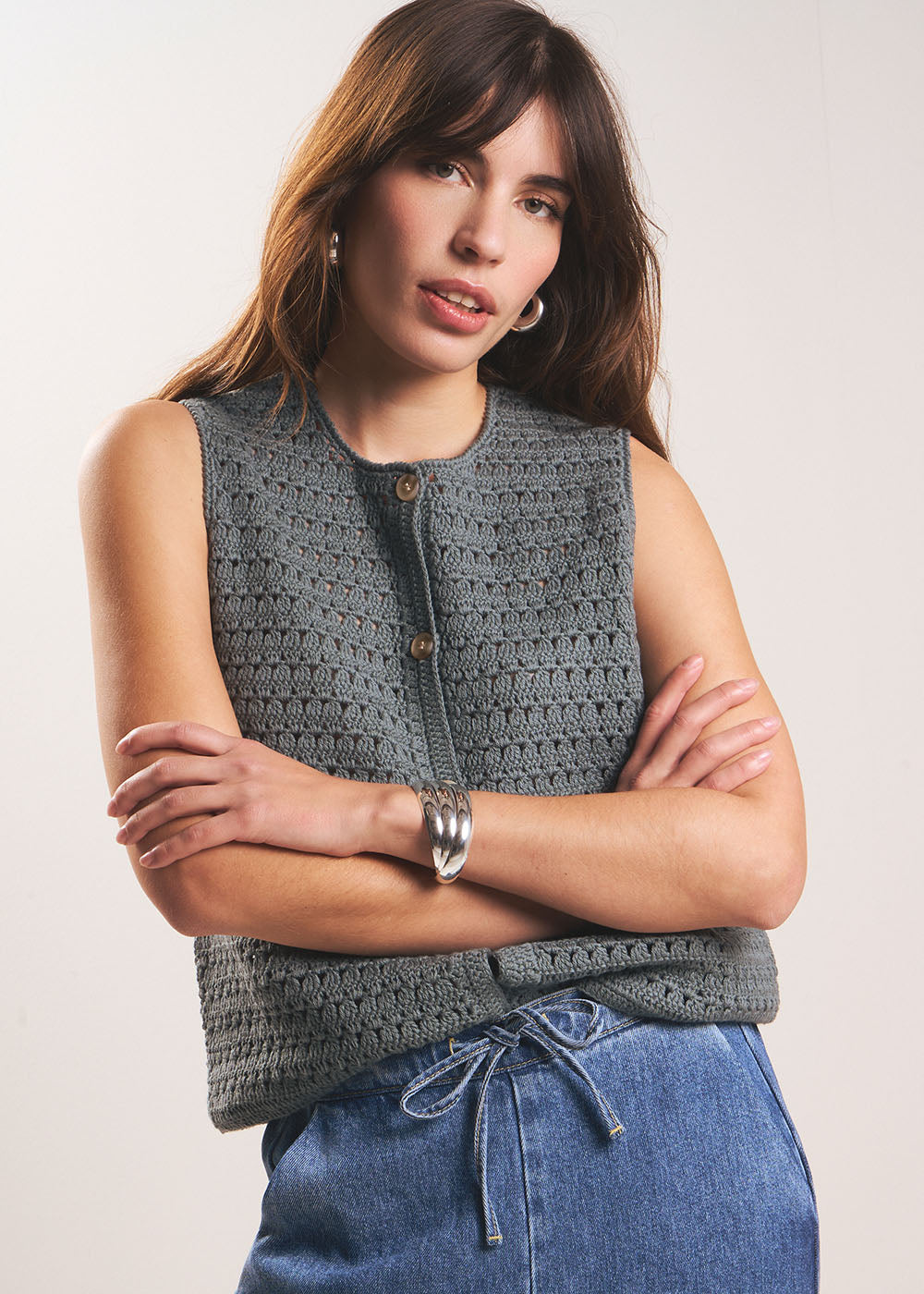 GALYA Cotton sleeveless waistcoat - 1 - Sud Express - Sud Express