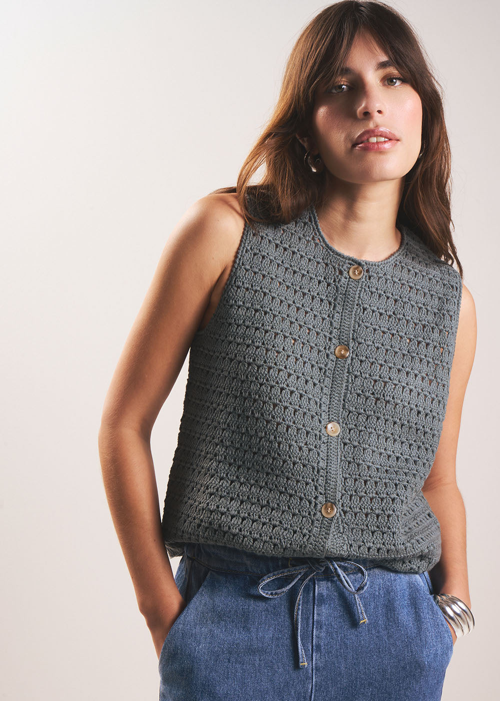 GALYA Cotton sleeveless waistcoat - 4 - Sud Express - Sud Express
